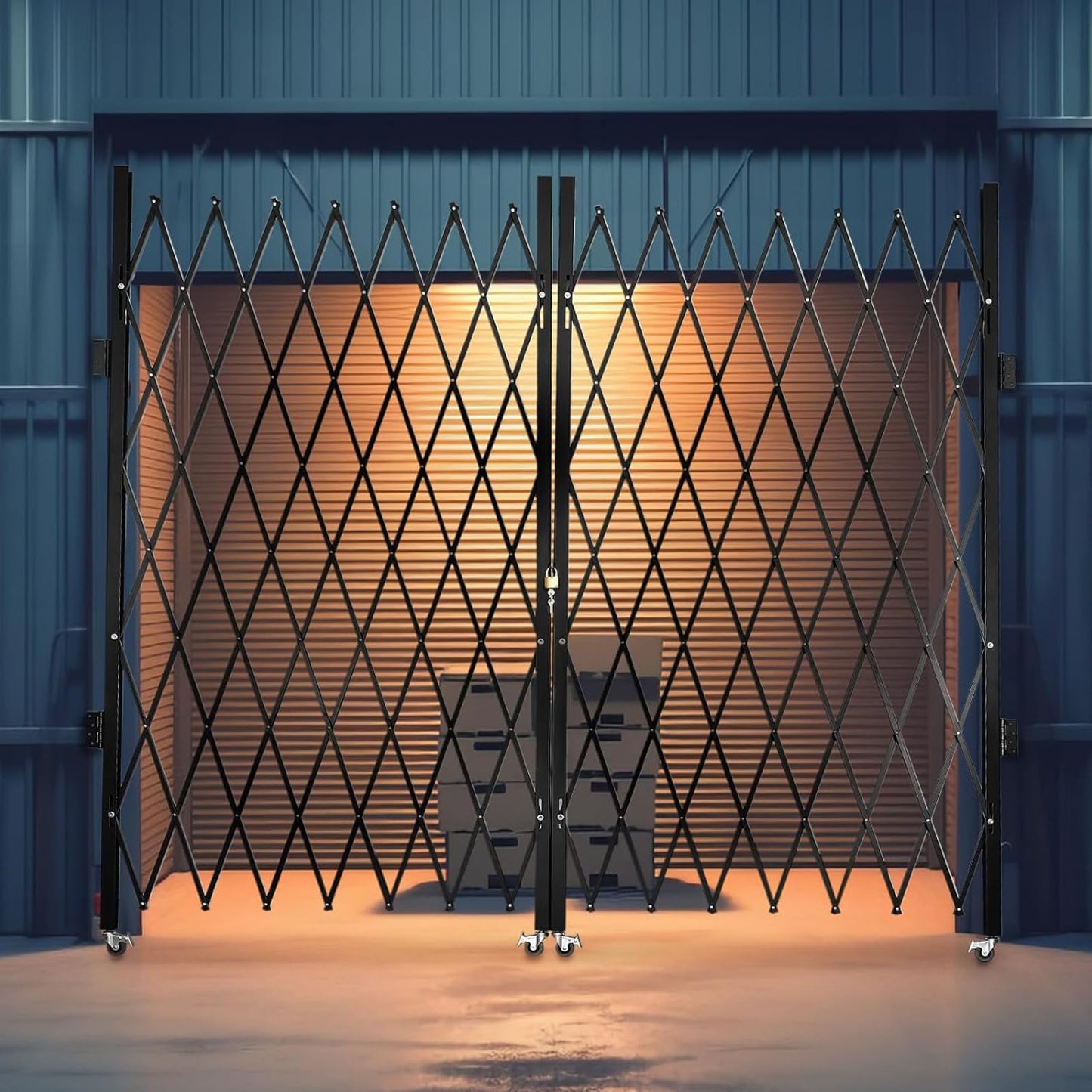 Single Folding Security Gate, Expandable Scissor Accordion Gate with 360° Swivel Casters, Barricade Gate Lockable Steel Retractable Gates for Garage, Warehouse, Doorway & Pool (52" H x 74" W)