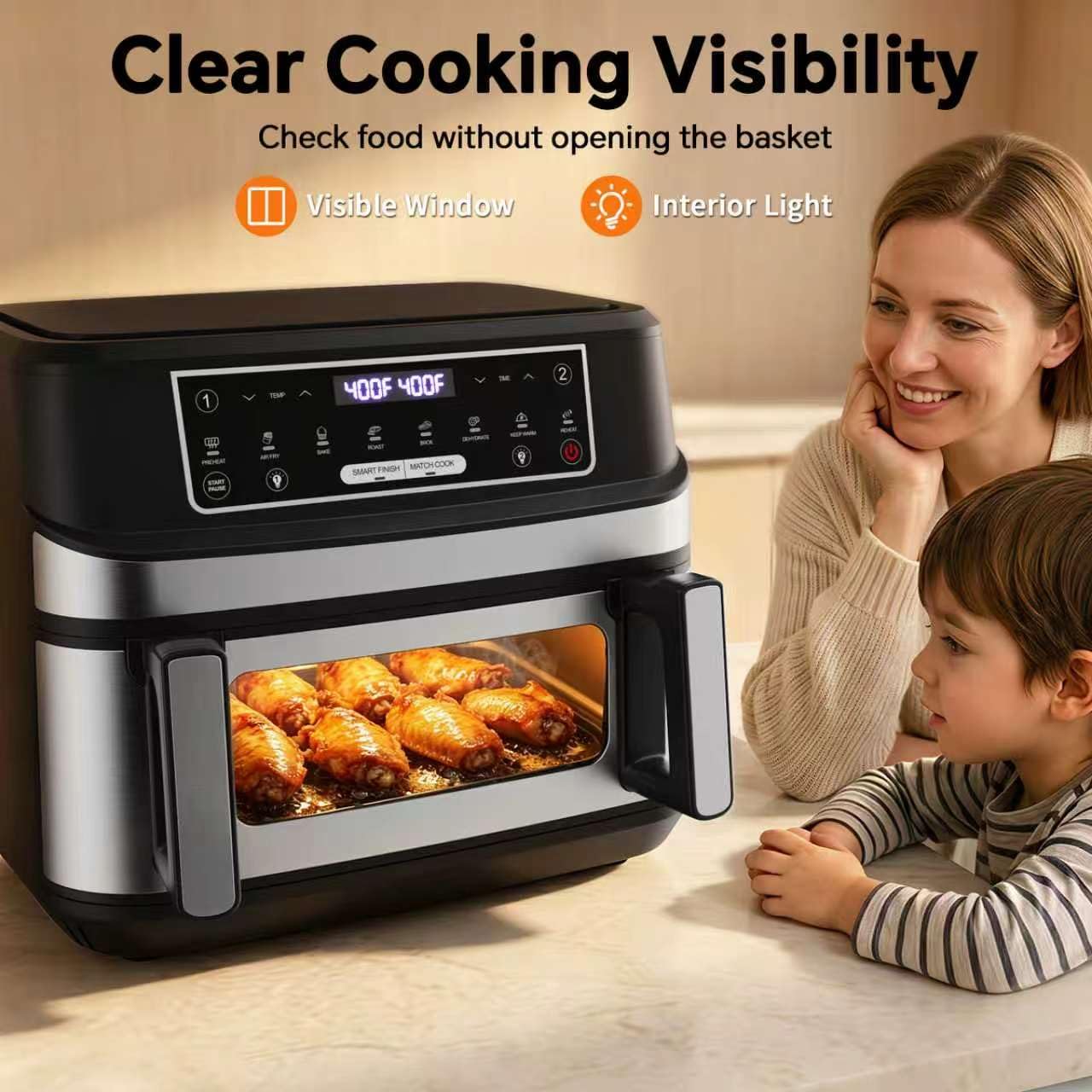 Emphsism 1600W Dual Zone Air Fryer Oven,12.69QT with Divider,Nonstick & Dishwasher-Safe Basket,Match Cook & Smart Finish to Roast,Recipes for Easy Cooking,Digital Touchscreen,Metal Sliver