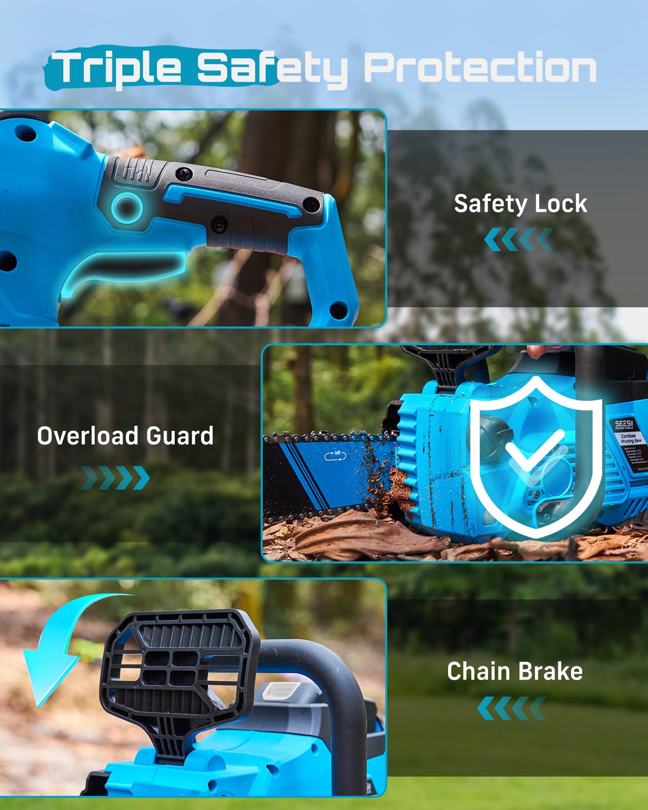SEESII 40V 16-Inch Cordless Chainsaw: Brushless Electric Chain Saws with 2×4.0Ah Batteries & Charger, Tool-Free Chain Tension, Auto Oiling, for Tree Trimming, Wood Cutting, Yard Work