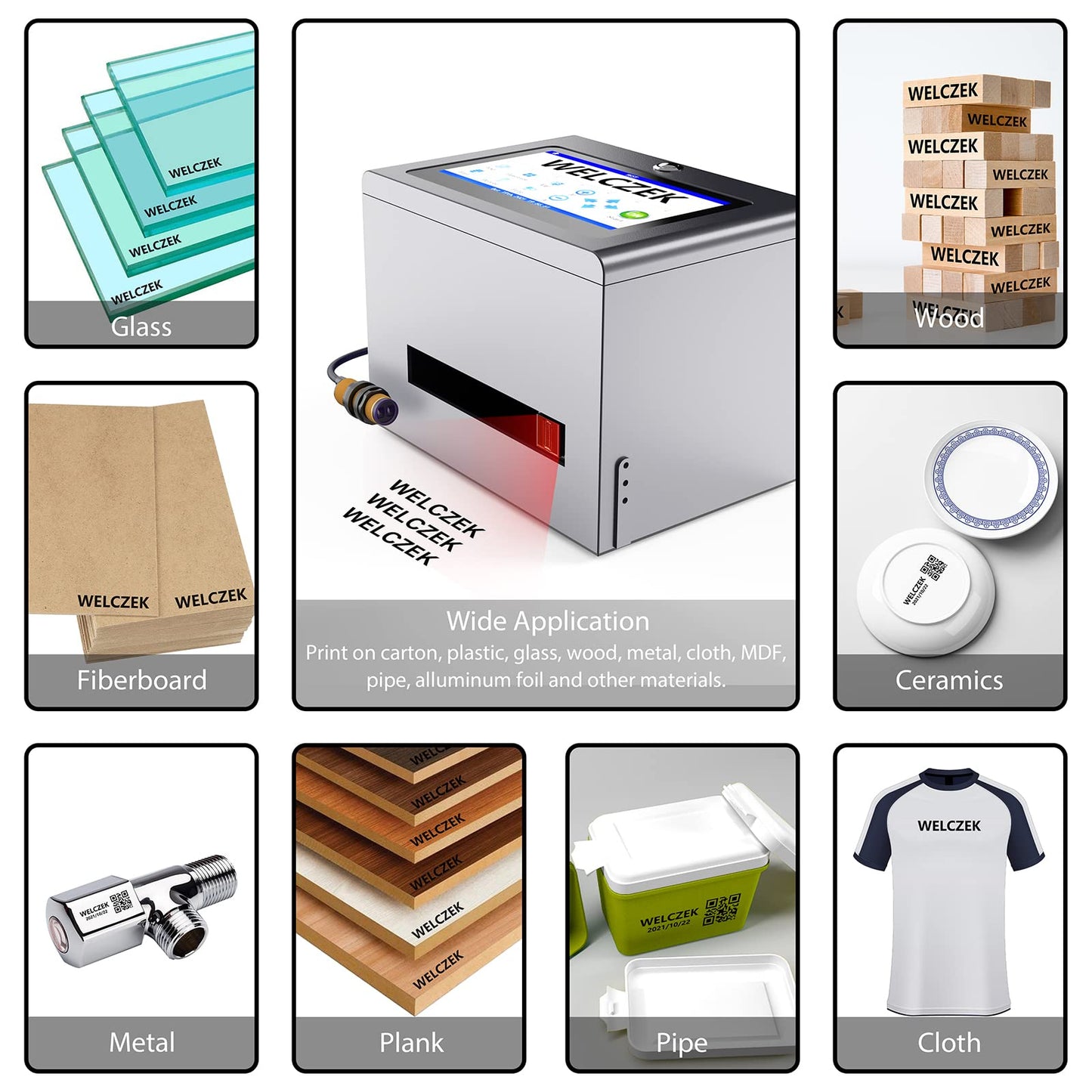 WELCZEK JHX2 Intelligent Inkjet Coding Machine with 7 Inch Color Touch Screen Quick-Drying Online Batch Coding Printer for Date, Picture, Barcode, Qr Code, Label, Variable Data etc