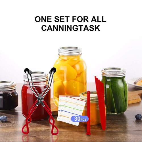 4PCS Canning Tools, Canning Jar Lifter Tongs with Jar Lid Lifter Magnetic Lid Lifter,Canning Bubble Popper Bubble Remover and Canning Labels for Canning Supplies Starter Kit,Home Kitchen, Red