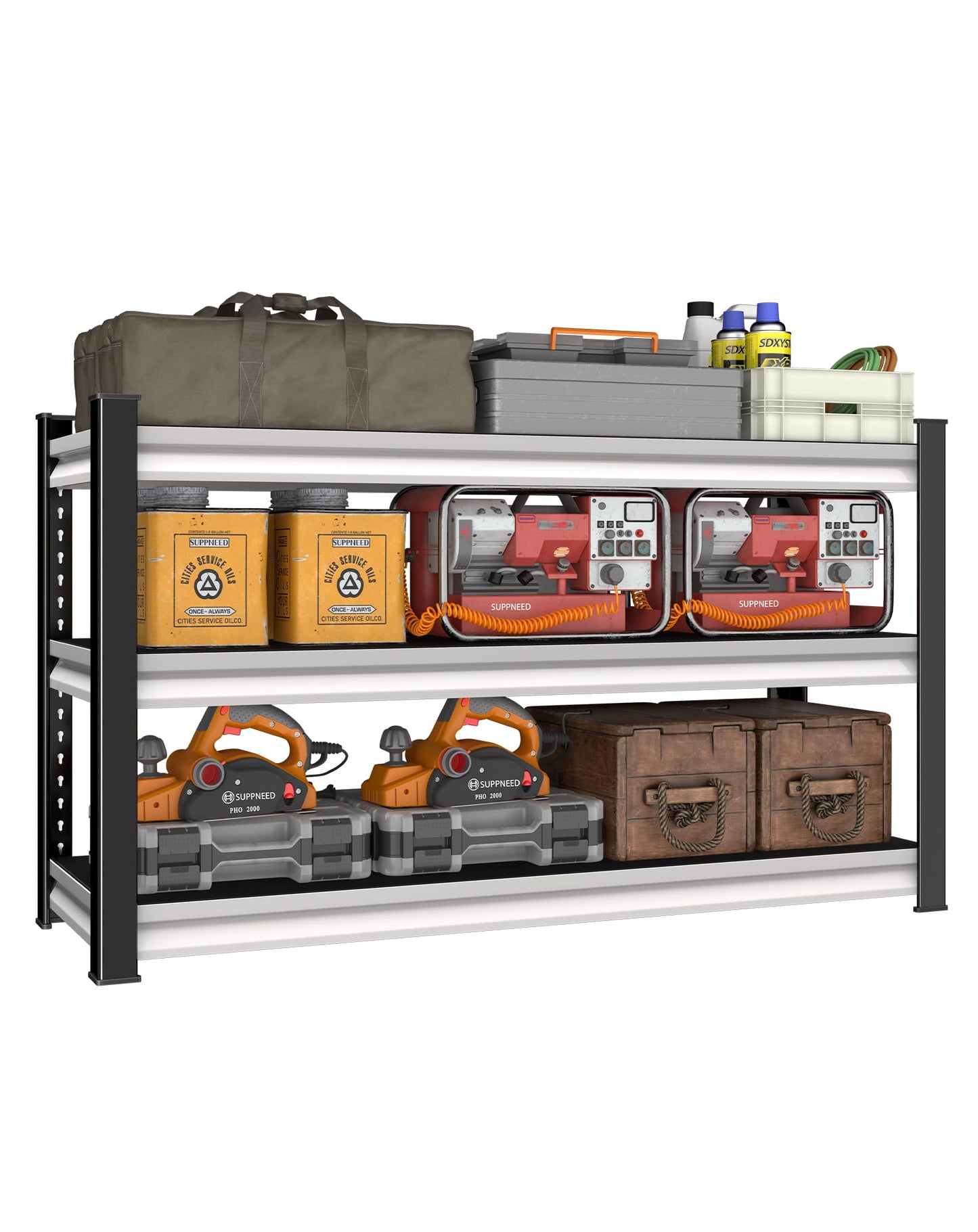 SUPPNEED 48" W Storage Garage Shelving: 1,500Lbs Black & White Metal Freestanding Utility Shelves, 3 Tier Adjustable Heavy Duty Rack Units 48" W x 18" D x 39" H