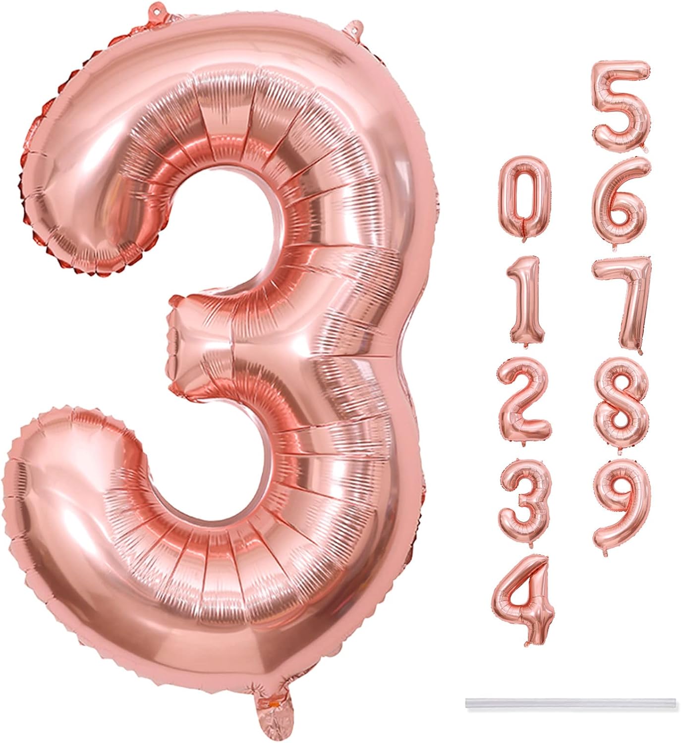 Rose Gold Number 3 Balloon - 40 Inch Large Foil Mylar Helium Balloon for Birthday & Celebration Decor