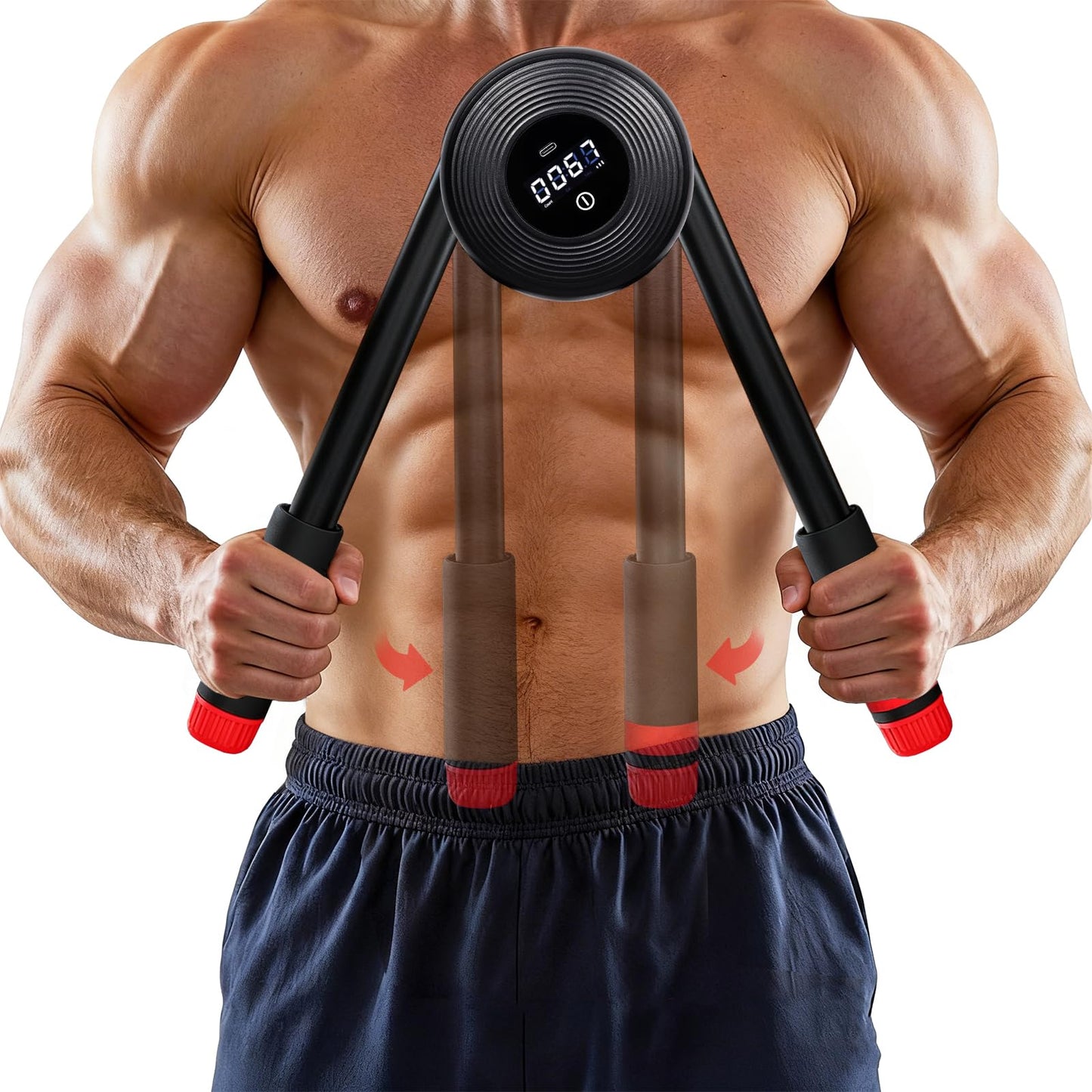 Vyrelis Hydraulic Power Twister Adjustable 22–440 lbs with Digital Display, Foldable Arm Chest Forearm Exerciser, No Snapback Safety, Portable Upper Body Strength Training Equipment (Red)