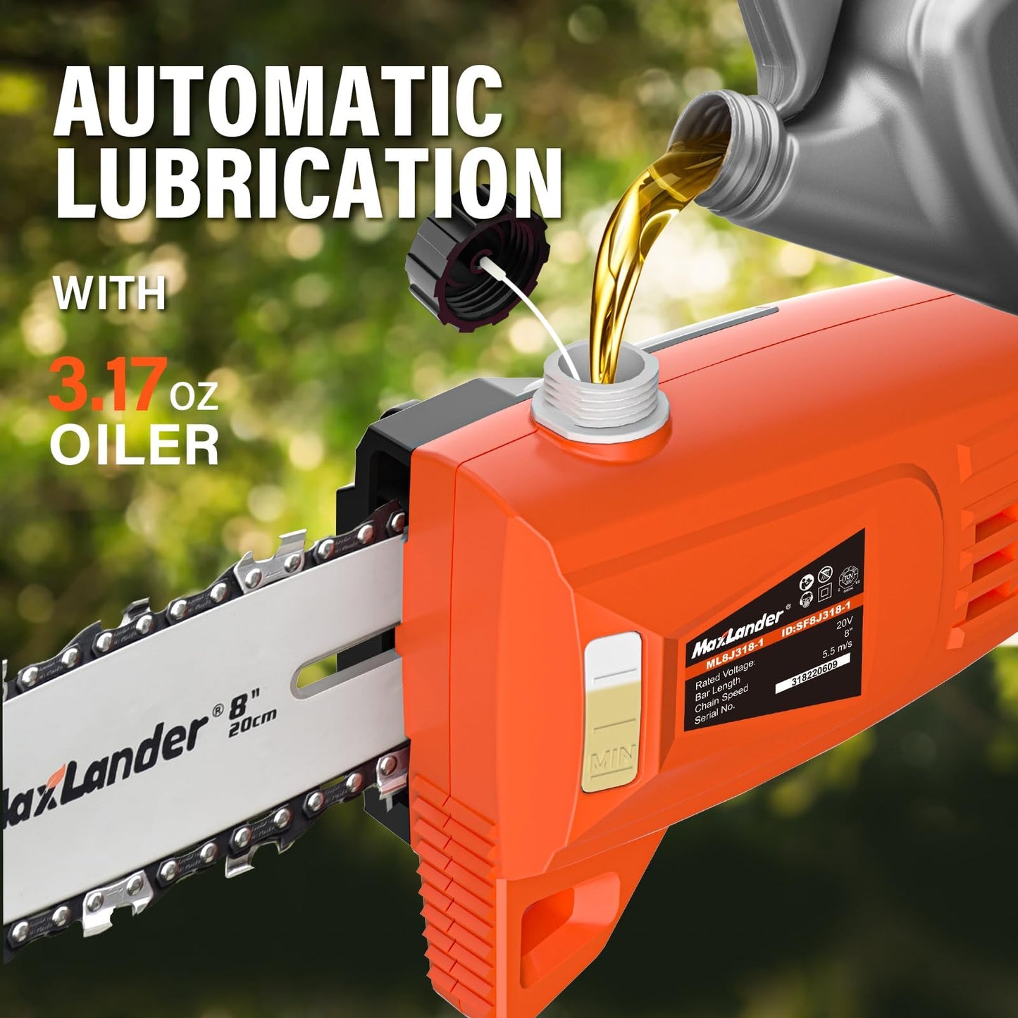 MAXLANDER 2-in-1 Cordless Pole Saw & Hedge Trimmer, 8-Inch Electric Pole Saw 18-Inch Pole Hedge Trimmer, 15ft Max Reach, 16ft/s Speed, Auto Oiling, with 20V 2X3.0Ah Battery & Charger for Tree Trimming