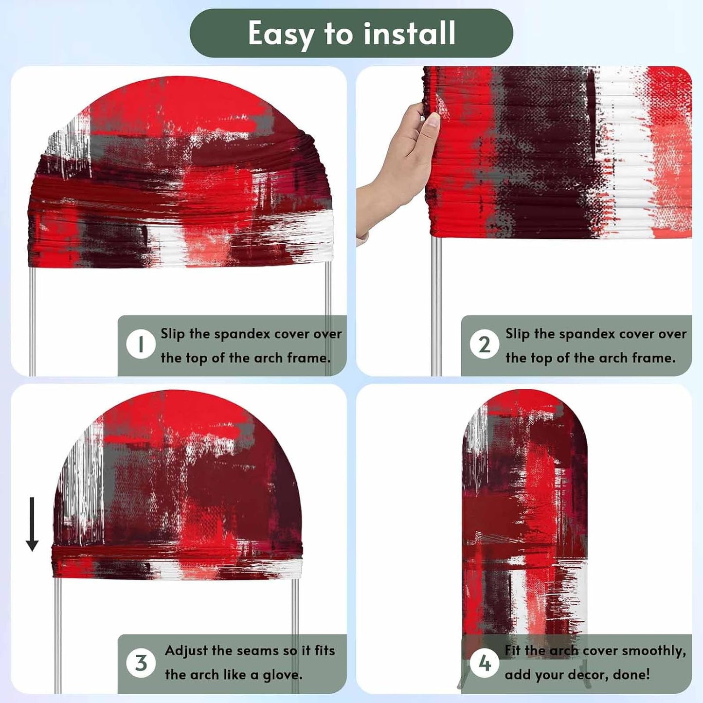 Jnbasdffb 7.2 Red Abstract Wedding Arch Cover, Stretchy Spandex Arch Backdrop Stand Covers FT, Modern Mottled Art Oil