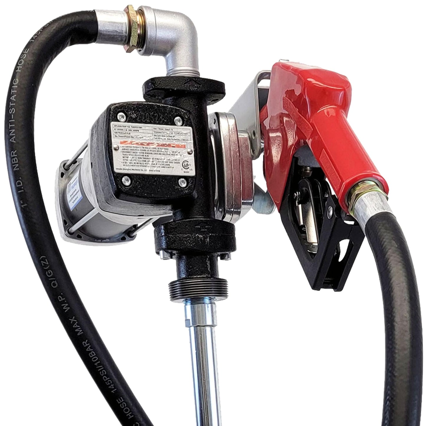 Macnaught Fuel Transfer Pump M3 120V, 20 GPM 1" High Flow Fuel Pump, Auto Shut-Off, Nozzle, Discharge Hose, Expandable to 36" Length, CSA Certified for Gasoline, Diesel, Kerosene, Mineral Spirits