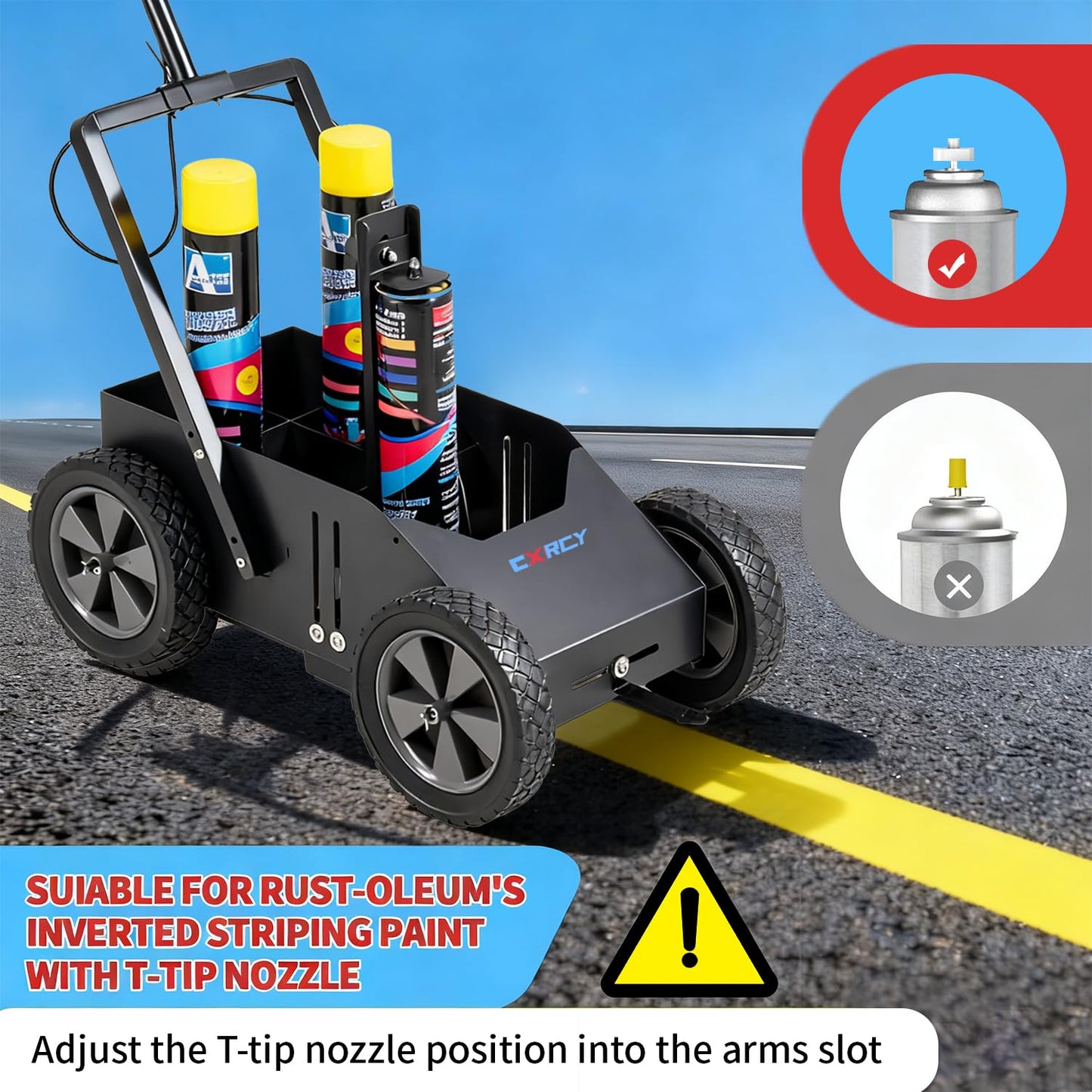 CXRCY High-Performance Parking Lot Striping Machine, Compatible with Inverted Marking Spray Paint, Striping Line Marking Machine for Fast and Accurate Marking, Line Striper - Black