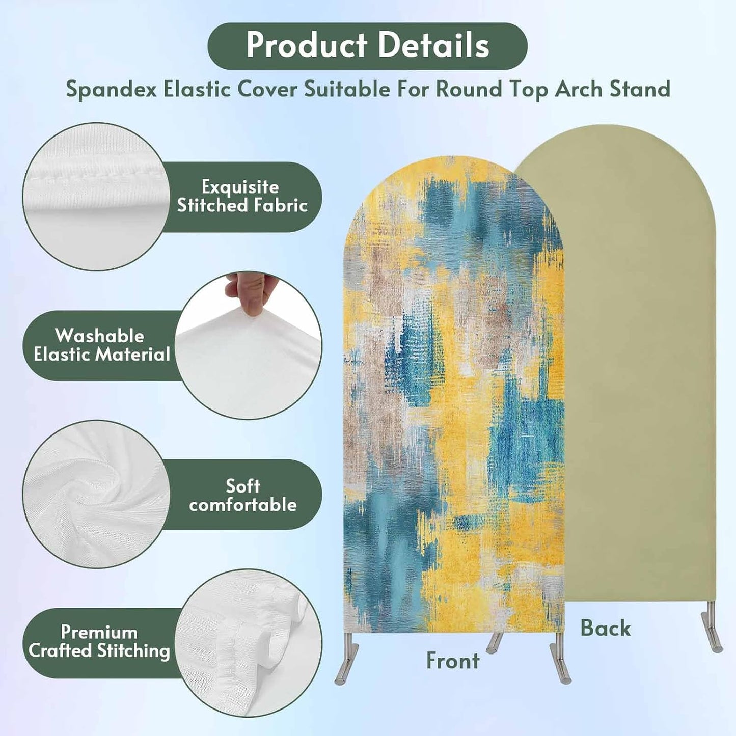 Jnbasdffb 7.2 Blue Yellow Brown Wedding Arch Cover,Stretchy Spandex Arch Backdrop Stand Covers FT,Modern Abstract