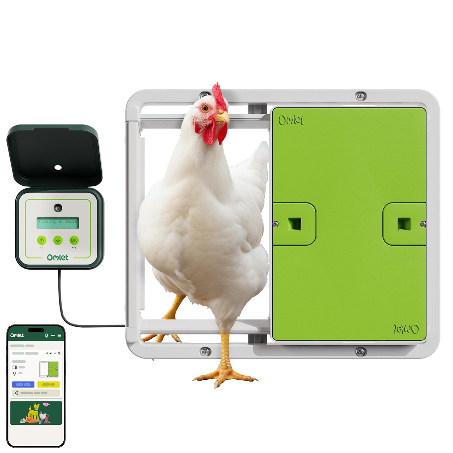 Omlet Smart Automatic Chicken Coop Door Opener | WiFi & App Control | Light Sensor or Timer | Built-In Safety Sensors | Weatherproof | Battery or Plug-In Power | Alexa & Google Home Compatible | Green