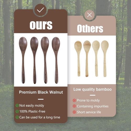 MIGAKU HOME Black Walnut Wooden Spoons, 4pcs Soup Spoons for Eating, Eco-Friendly Japanese Kitchenware Set, Natural Wood Utensils for Cooking Mixing Stirring
