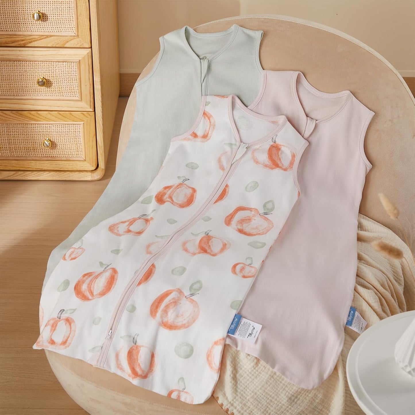 TILLYOU Baby Sleep Sack - 0-6 Months | 0.5 Tog Cotton Wearable Blanket - 3 Pack with 2-Way Zipper, Pink Peach
