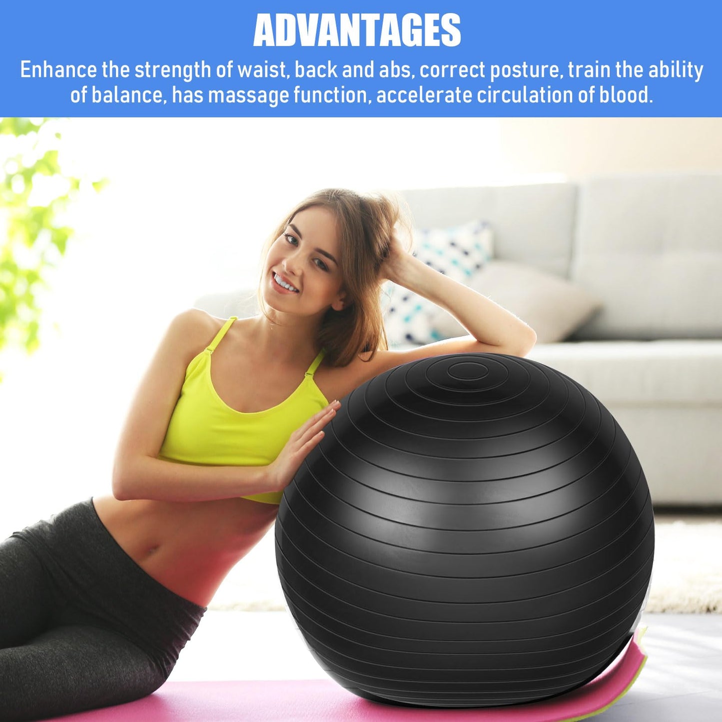 Leyndo 4 Pcs 26 Inch Yoga Exercise Ball Pilates Pregnancy Birthing Fitness Ball with Quick Pump Anti Burst for Improved Posture, Balance, Yoga, Pilates, Training(Black)
