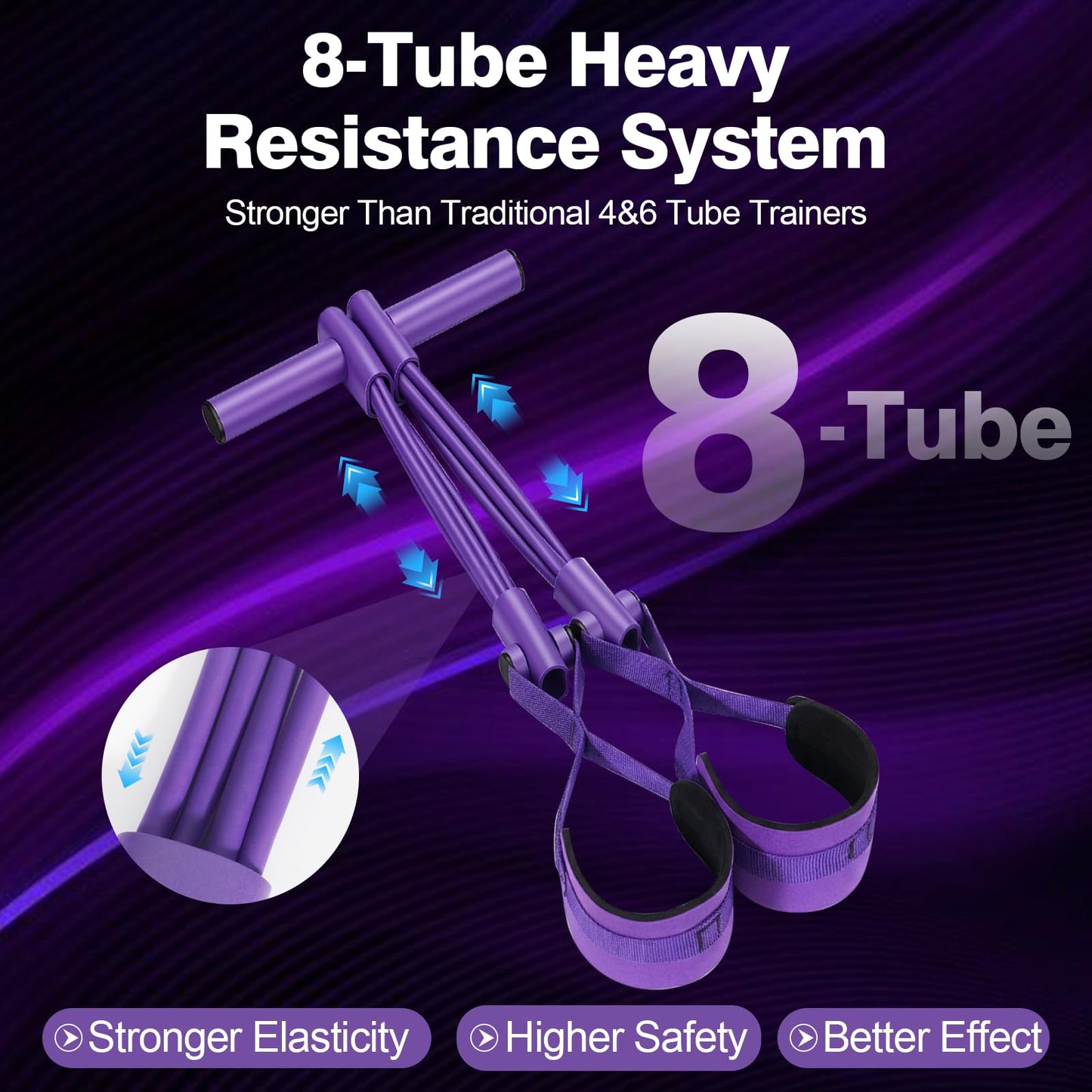 Upgraded Resistance Bands with Handles, 8-Tube Multifunctional Exercise Bands for Full Body Workout, Strength Training Bands for Arms, Legs, Abs & Home Gym