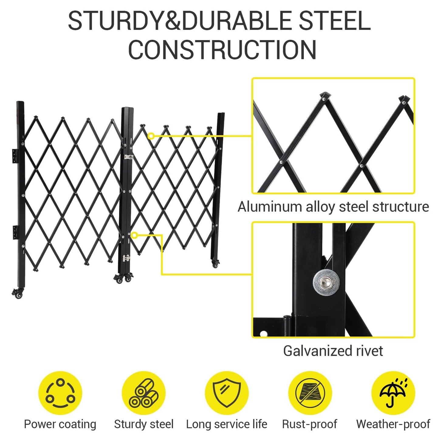 Heavy Duty Expandable Scissor Gate with Easy Lock for Garage & Garden Security