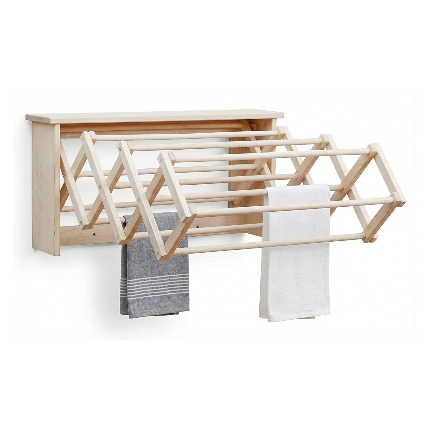 Pennsylvania Woodworks Extra Large Wall Clothes Drying Rack ~ Heavy Duty Solid Maple Hardwood, Folding, Collapses to 35" x 20" x 8", Hand Built in USA, Unfinished