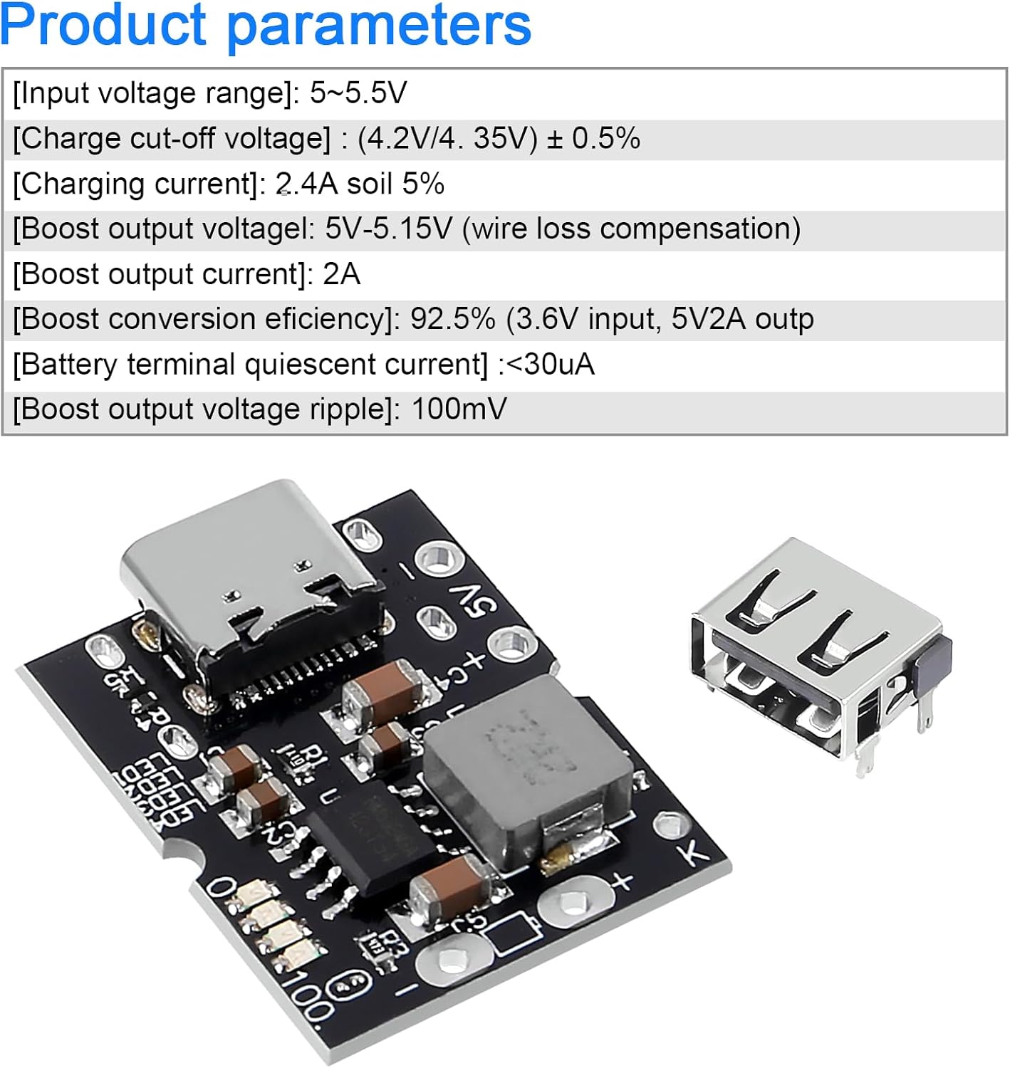 JUZITAO 12PCS 5V 2A Type-C USB Step-Up Power Module Boost Converter Lithium Battery Charging Protection Board with LED