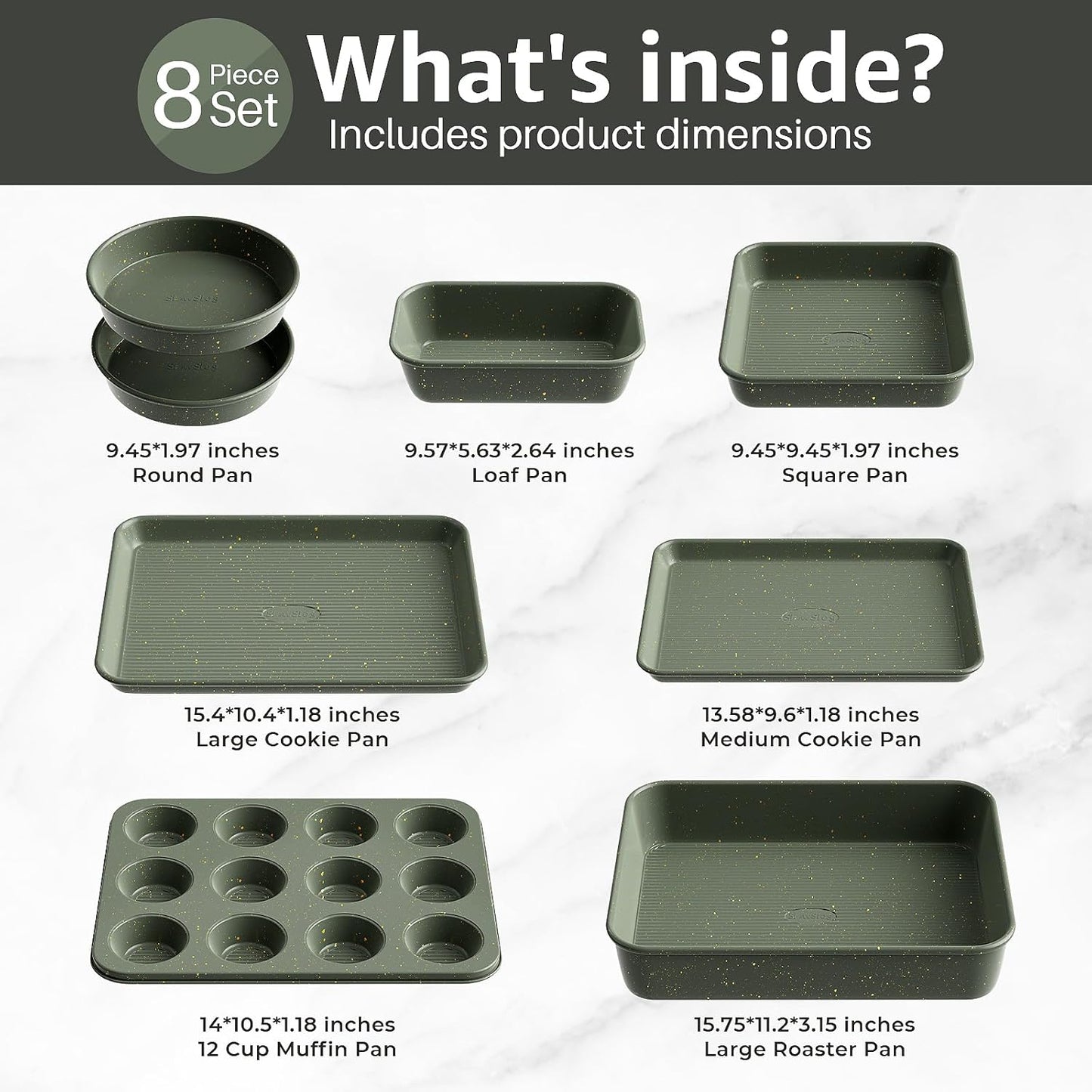 Regine Switzerland 8-Piece Nonstick Bakeware Set - Stackable Oven Pans with Cooling Rack & Ceramic Coating in Green