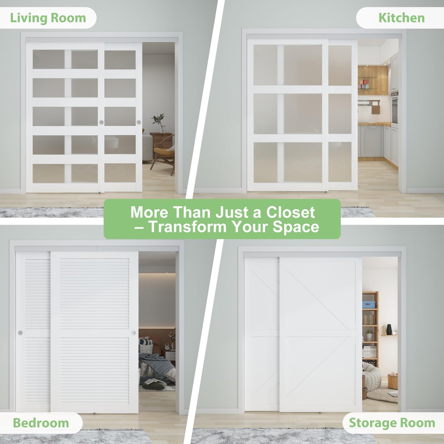 BarnBase 9FT/108(Double 4.5FT) Bypass Door Hardware, Aluminum Double-Closing Sliding Closet Door Hardware with Finger Pull Included, Smoothly and Quietly, Fit Door Thickness 1 3/8" or 1 3/4", Silver