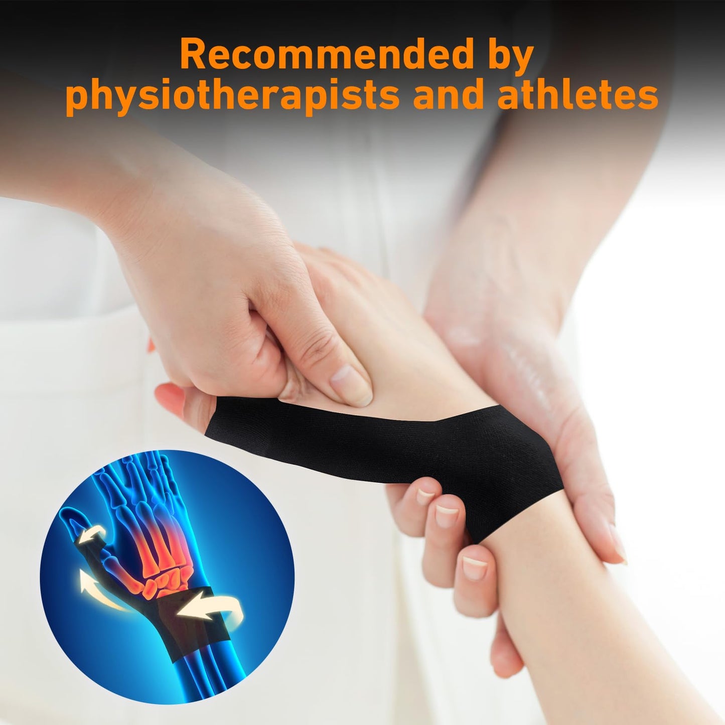 Precut Kinesiology Tape for Thumb Right, KTQUICK 12PCS Waterproof & Hypoallergenic Latex-Free Athletic Tape for Thumb Support, Wrist & Thumb Brace, Elastic Breathable Long-Lasting Thumb Tape (Black)
