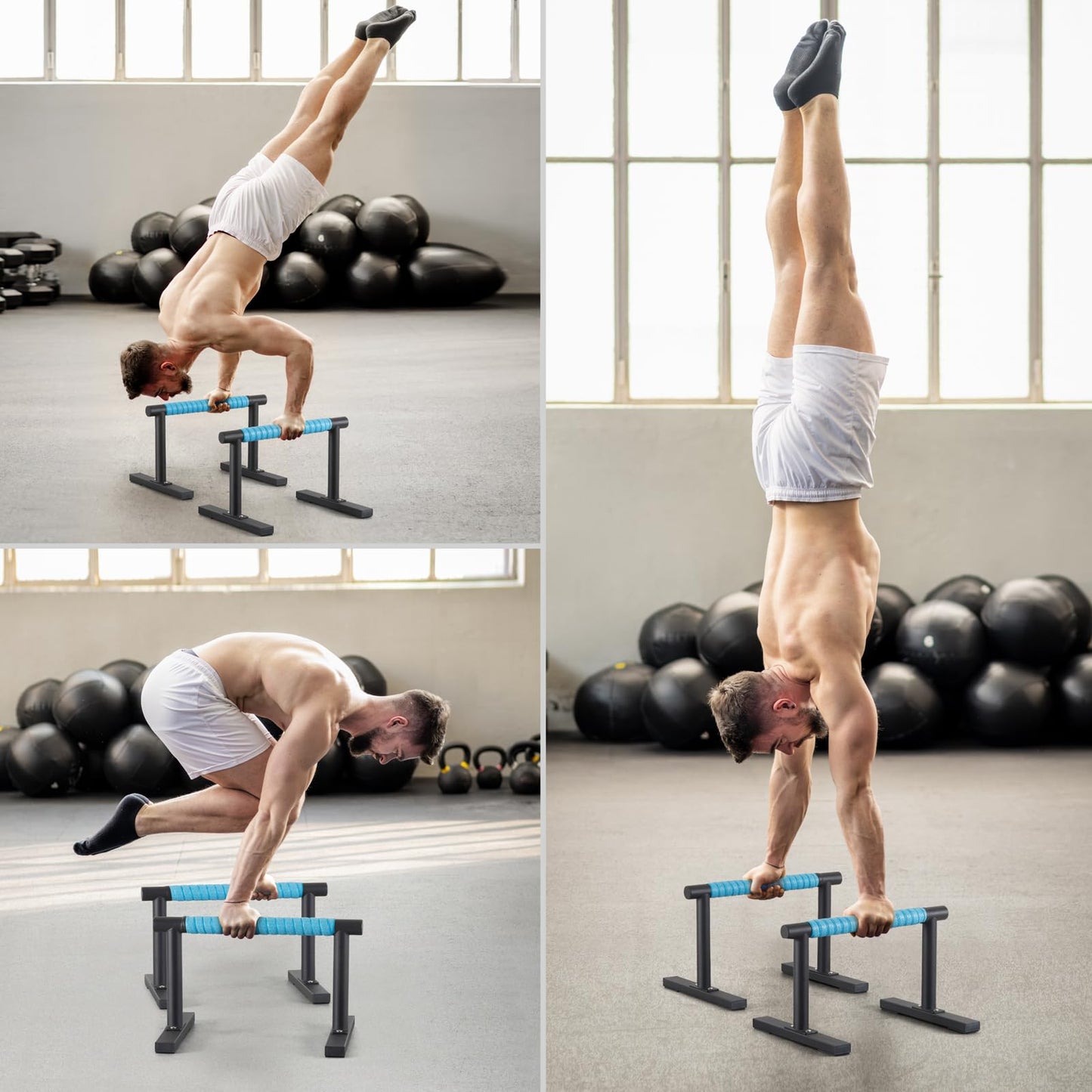 Steel Black Push Up Handles Parallettes Bars for Floor Workout, Anti-slip Calisthenics Gymnastics Bars, Strength Training Pushup Handstand Stands for Home Exercise