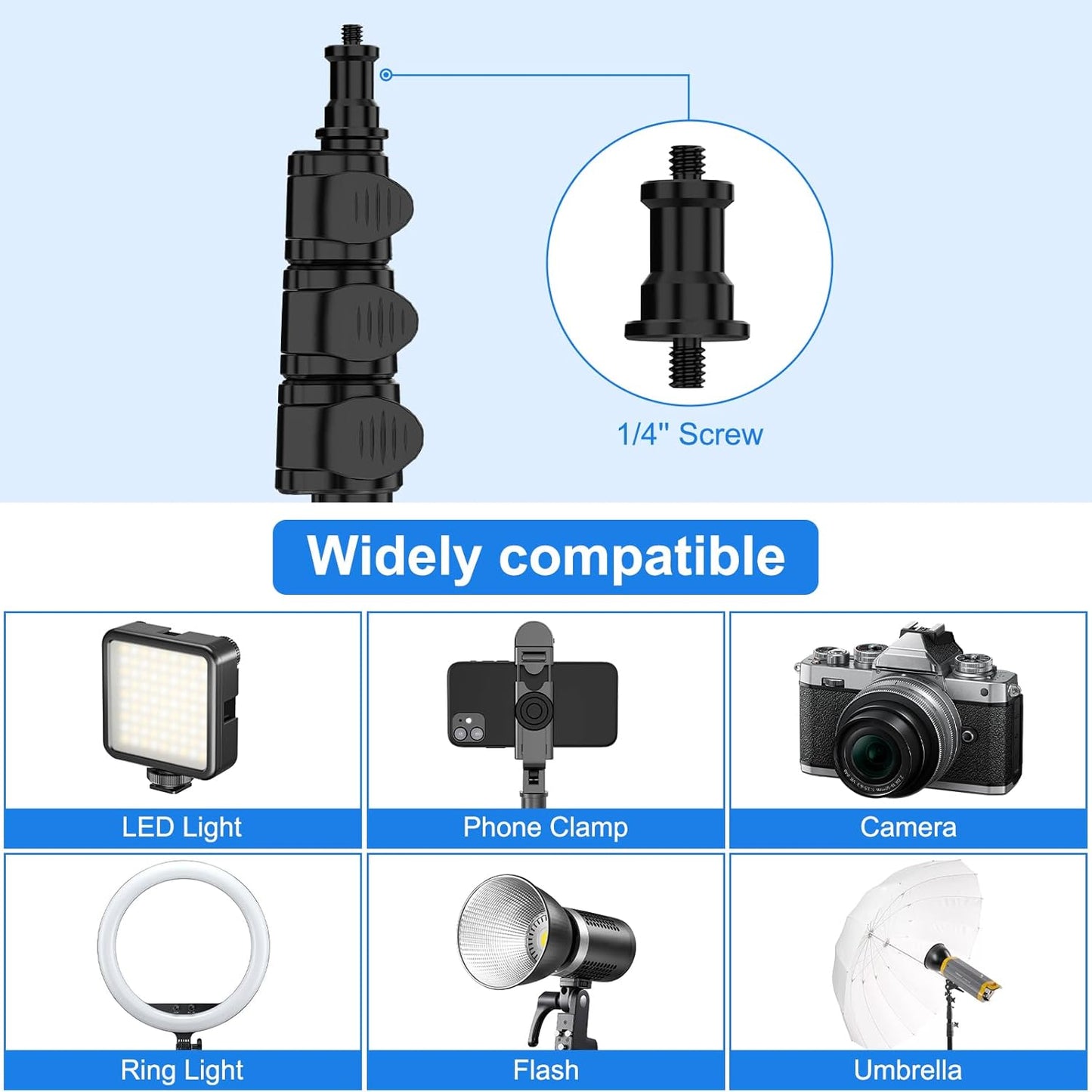 Anautin 6.6ft/2m 13lb/6kg Extendable Light Stand Photography, Light Tripod Stand for Travel, Heavy Duty Studio Lighting