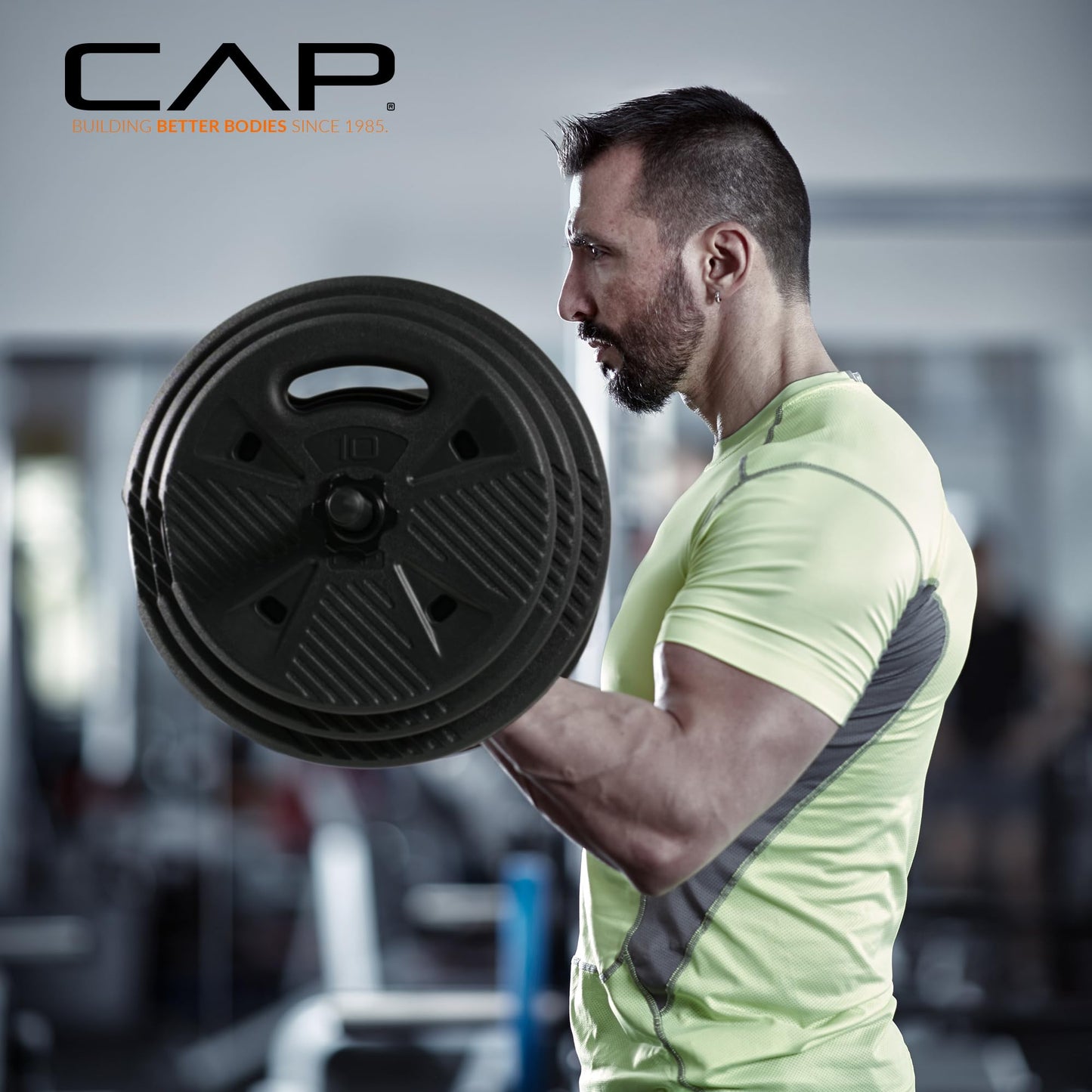 CAP Threaded Barbell Set with 100 LB Cement Grip Plates | 47" Threaded Bar, 25LB / 15LB / 10LB Grip Plates, Star Collars, Home Gym Weight Set for Strength Training