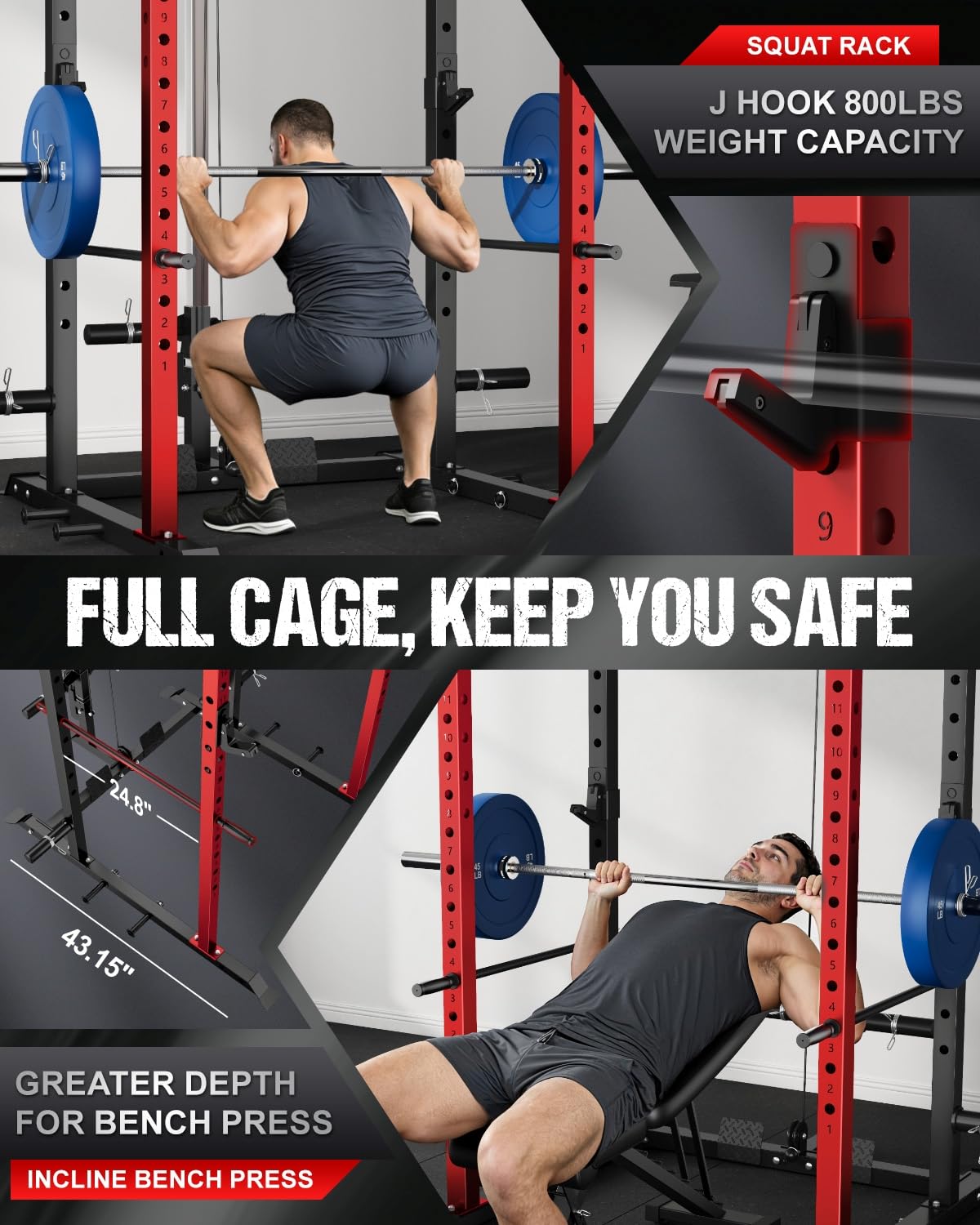 Goimu C1-V4 Power Cage, 2000LBS Squat Rack with LAT Pulldown, Multi-Function Weight Cage Strength Training Machine, Workout Cage with More Attachments for Home Gym Garage (C1-SE RD)