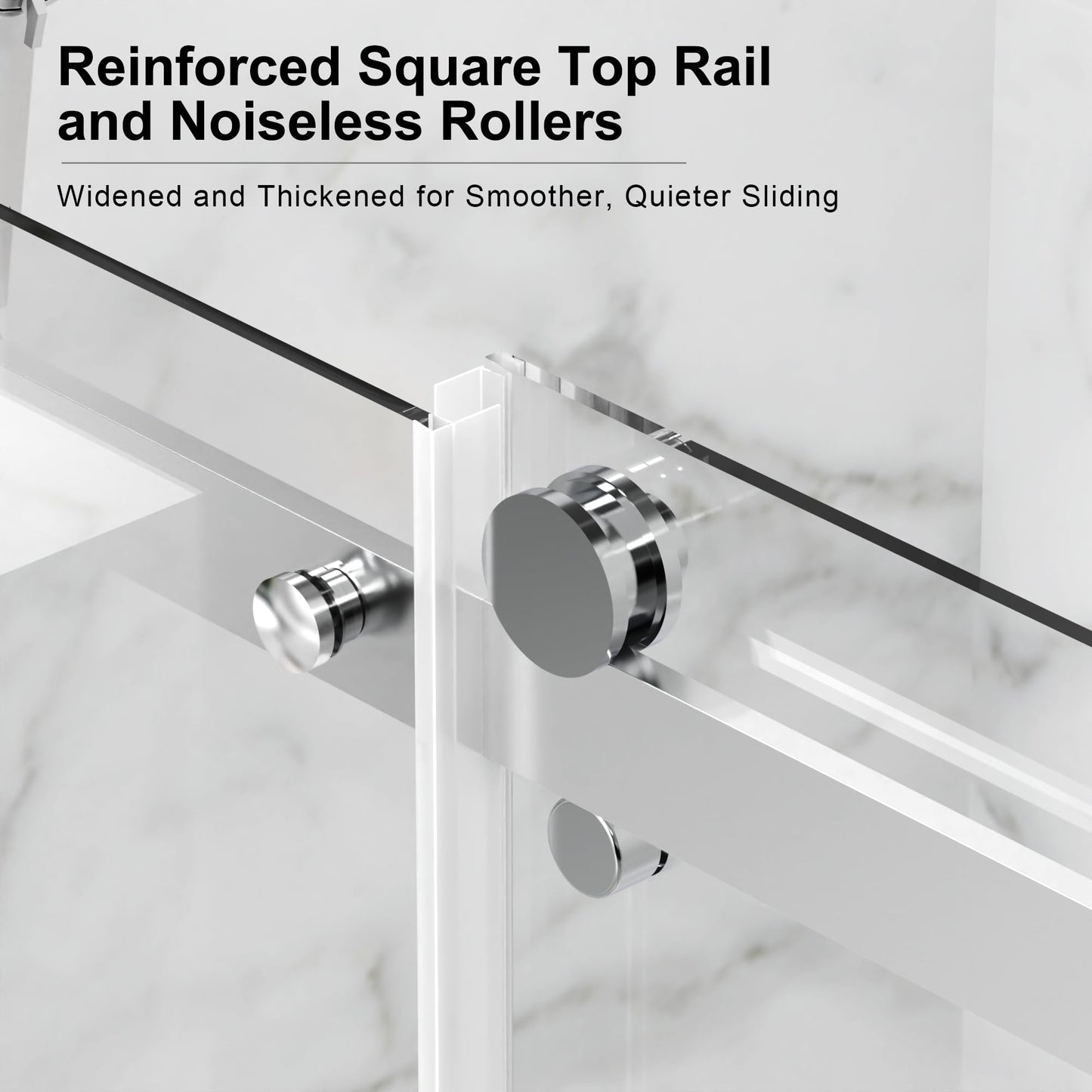 Bathenum Frameless Sliding Shower Door, 1/4 inch (6mm) Thick Clear Tempered Glass Shower Door with Zinc Roller Silent Slide System, Stainless Steel Handle (Chrome, 60" x 72")