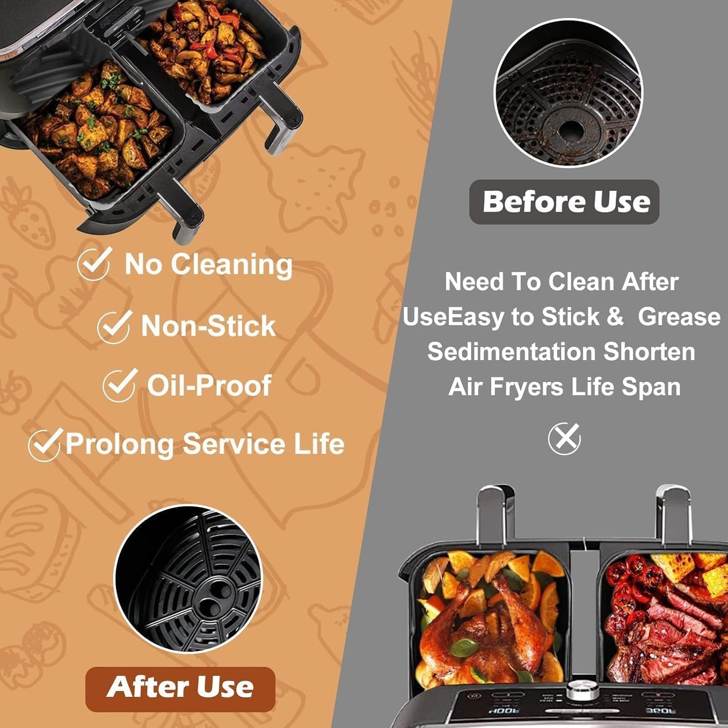 Ninja Foodi Silicone Air Fryer Liners - Non-Stick, Reusable 2-Piece Set for 8 QT Baskets