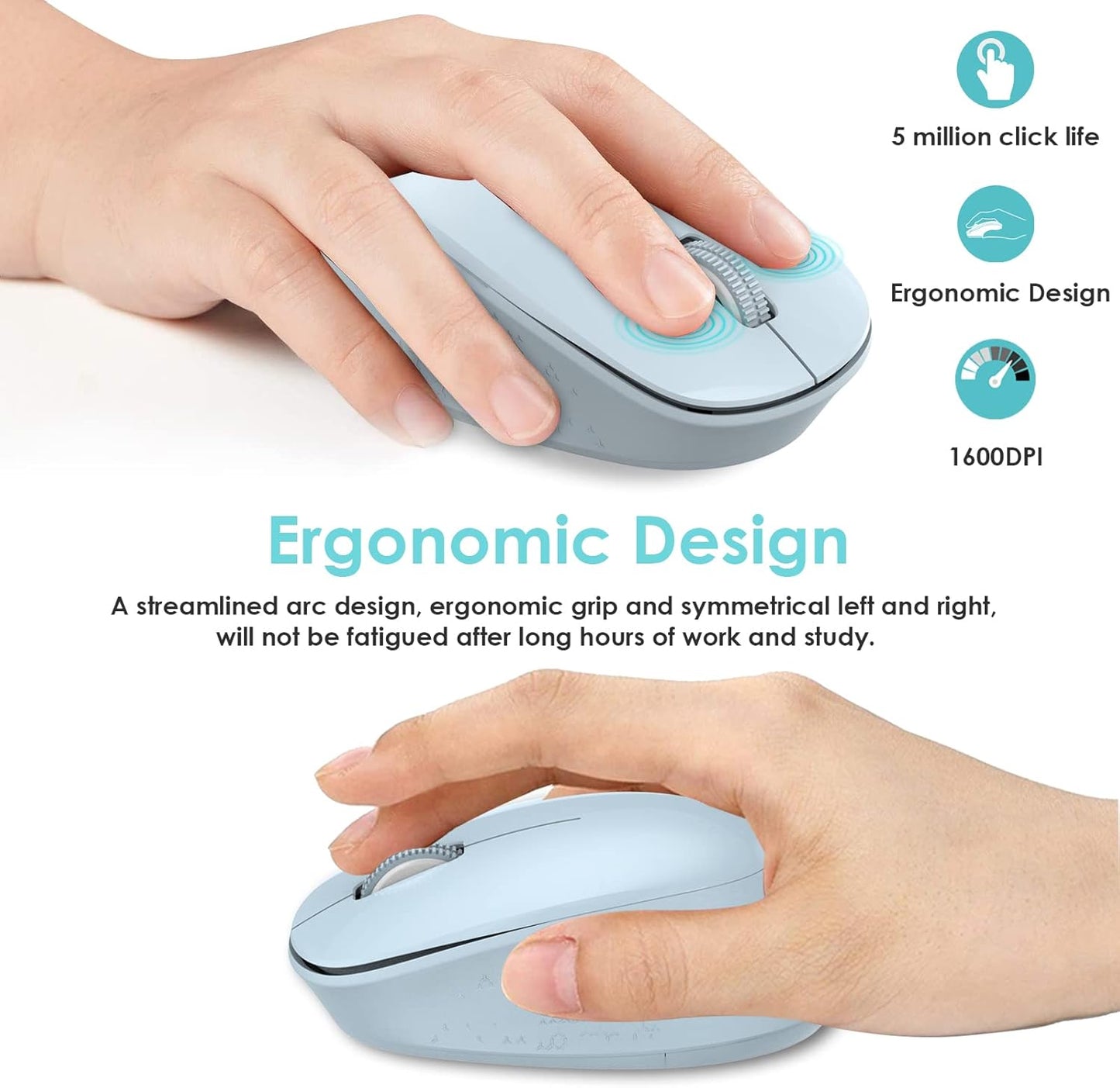 LeadsaiL 2.4GHz 3 1600 Wireless Mouse for Laptop, Silent USB Mouse, Slim Optical Mouse with Buttons, DPI, Works