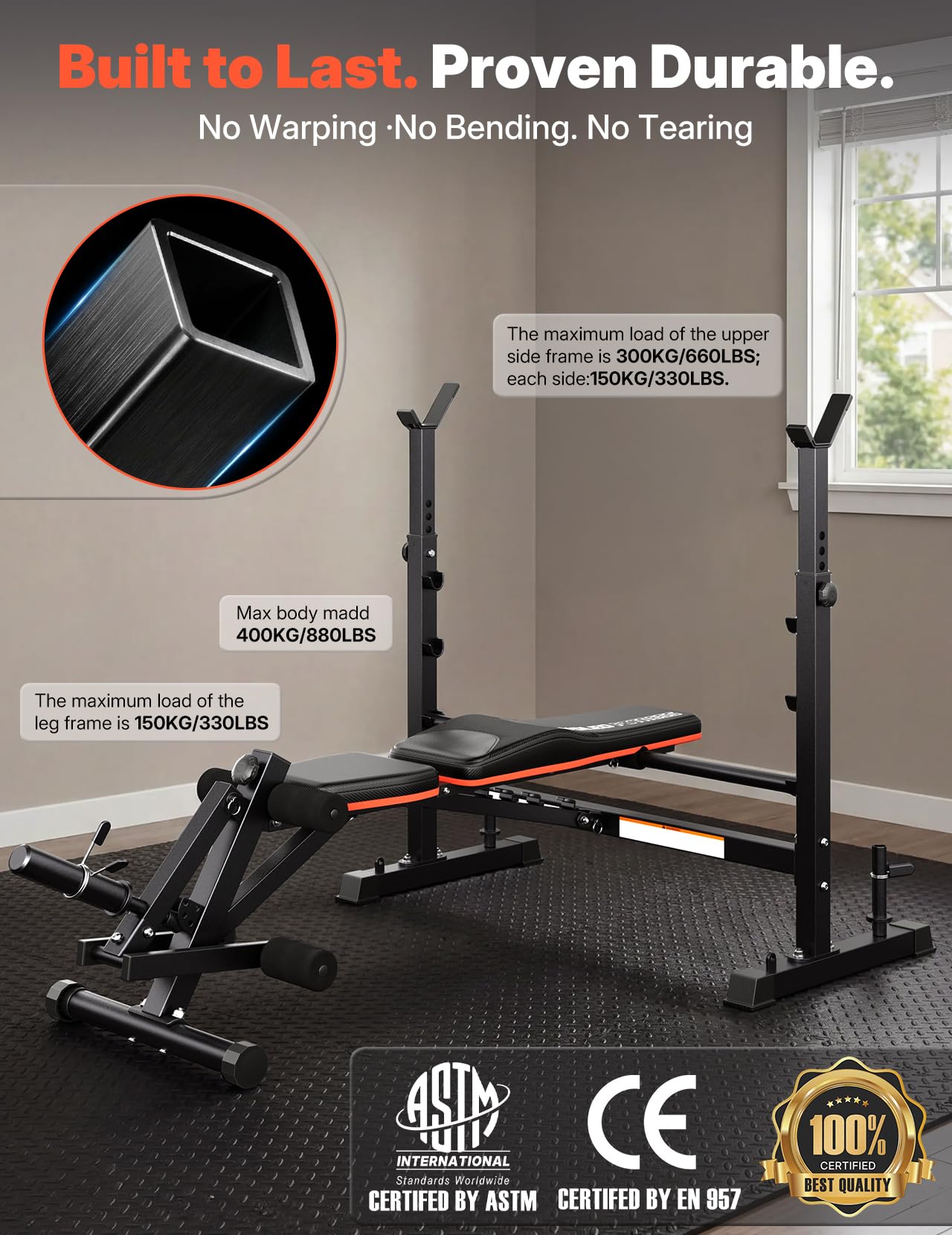 YOLEO 1+X Olympic Weight Bench with Upgraded Roman Chair/Preacher Curl/Leg Extension, Foldable 1870Lbs Wide Bench Press Rack with Ergonomic Support Backrest for Heavy Lifters for Home Gym