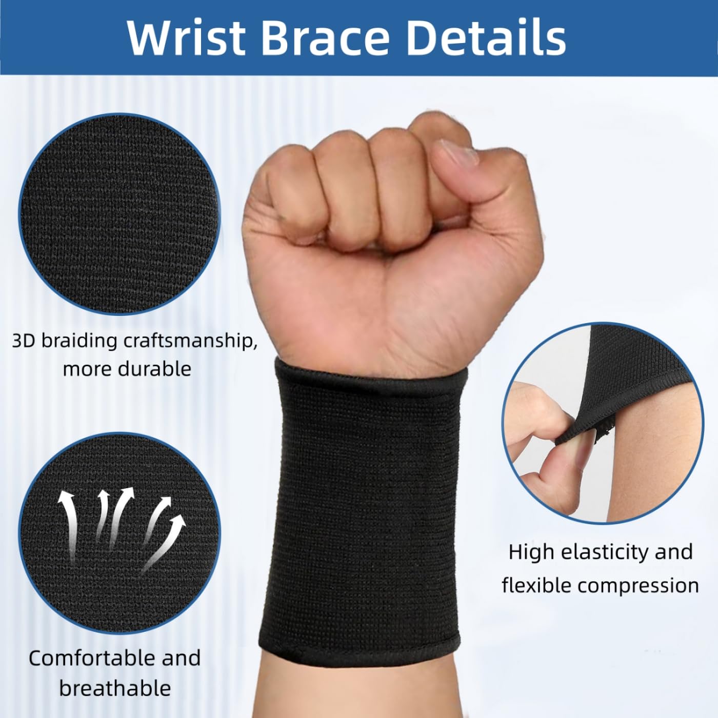 JUSDIQIR Wrist Compression Sleeve, Elastic Wrist Support Sleeve Wrist Braces, Carpal Tunnel Support Sleeve, for Women and Men Sport Fitness Workout (1, Black)