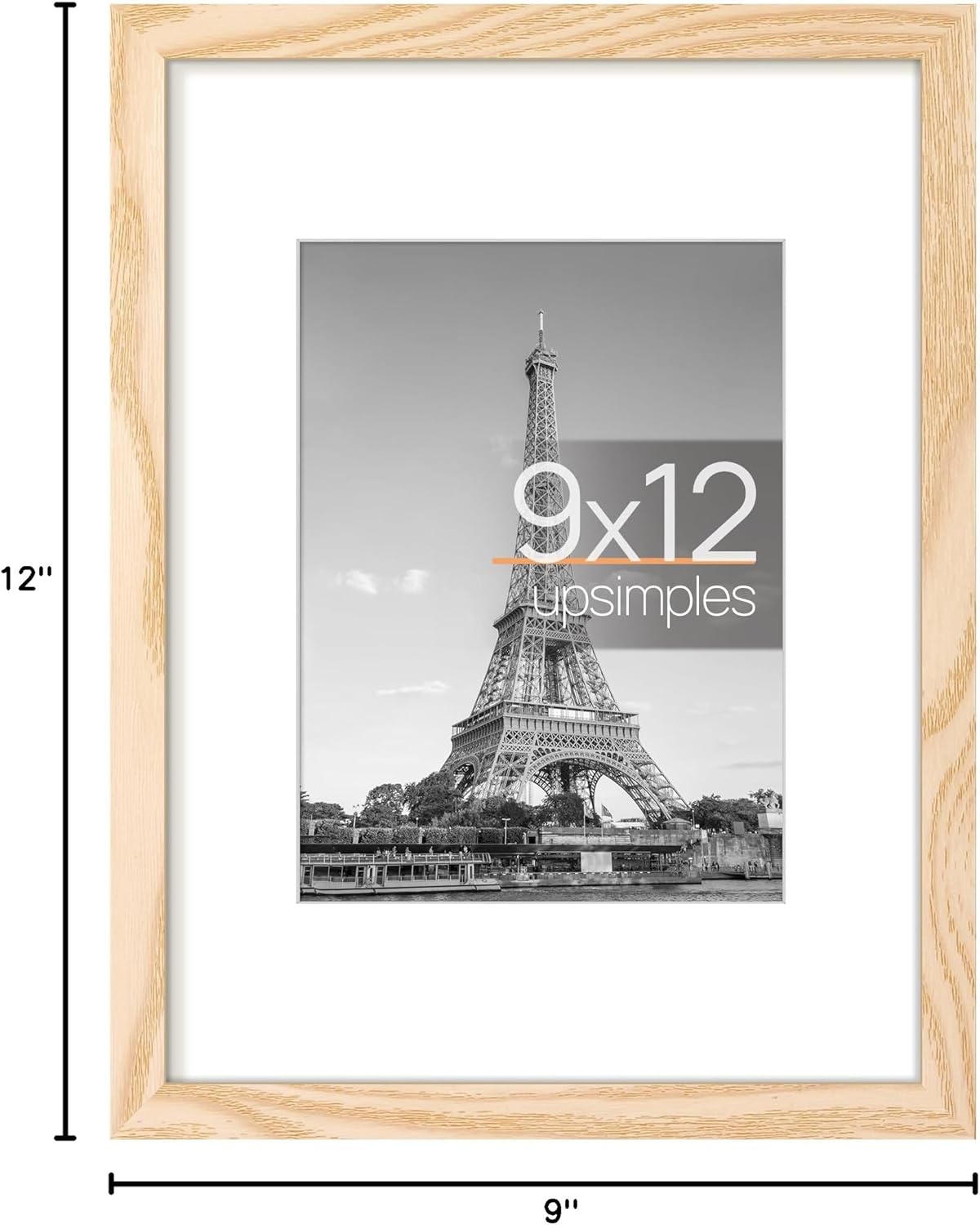 Upsimples 9x12 Picture Frame - Versatile Display for 6x8 Photos with Mat or 9x12 Without - Natural Finish