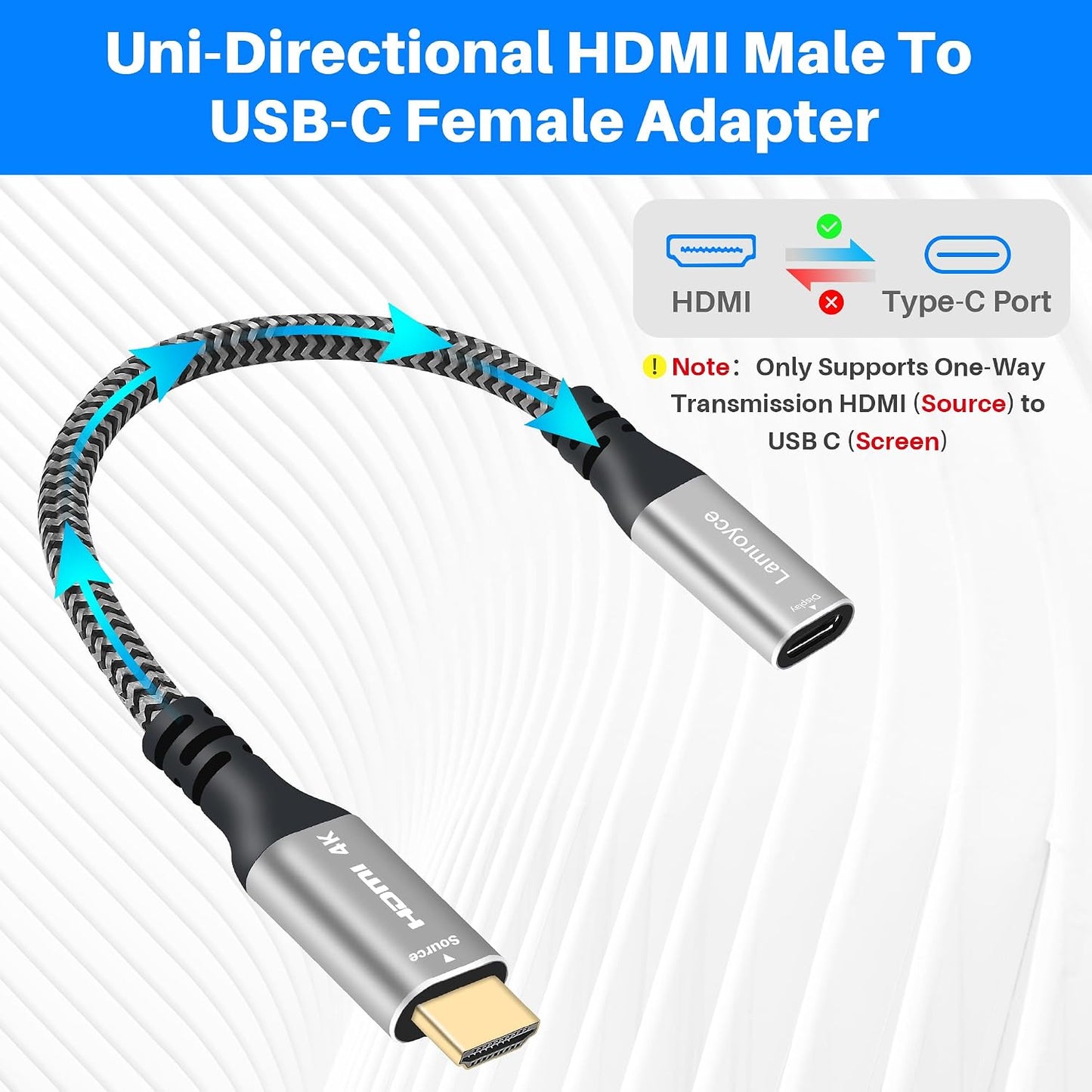 Lamroyce 3.1 1 4Feet, 4K@60Hz,PD 100W HDMI to USB-C Cable Adapter with USB Video Cable, Uni-Directional HDMI Male