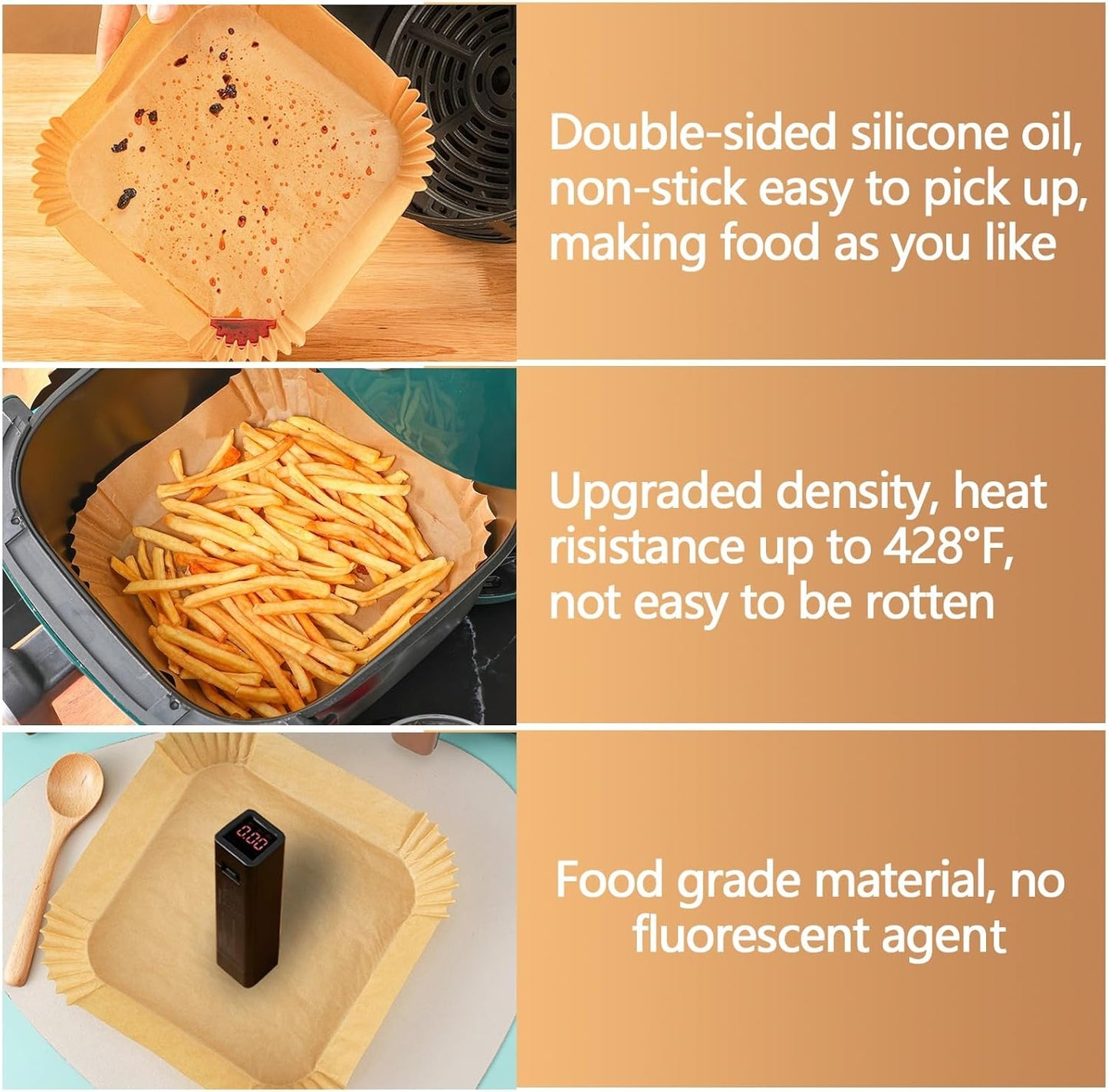 Skiennix 9-Inch Air Fryer Paper Liners - 200PCS Non-Stick, Oil-Proof & Heat-Resistant Parchment