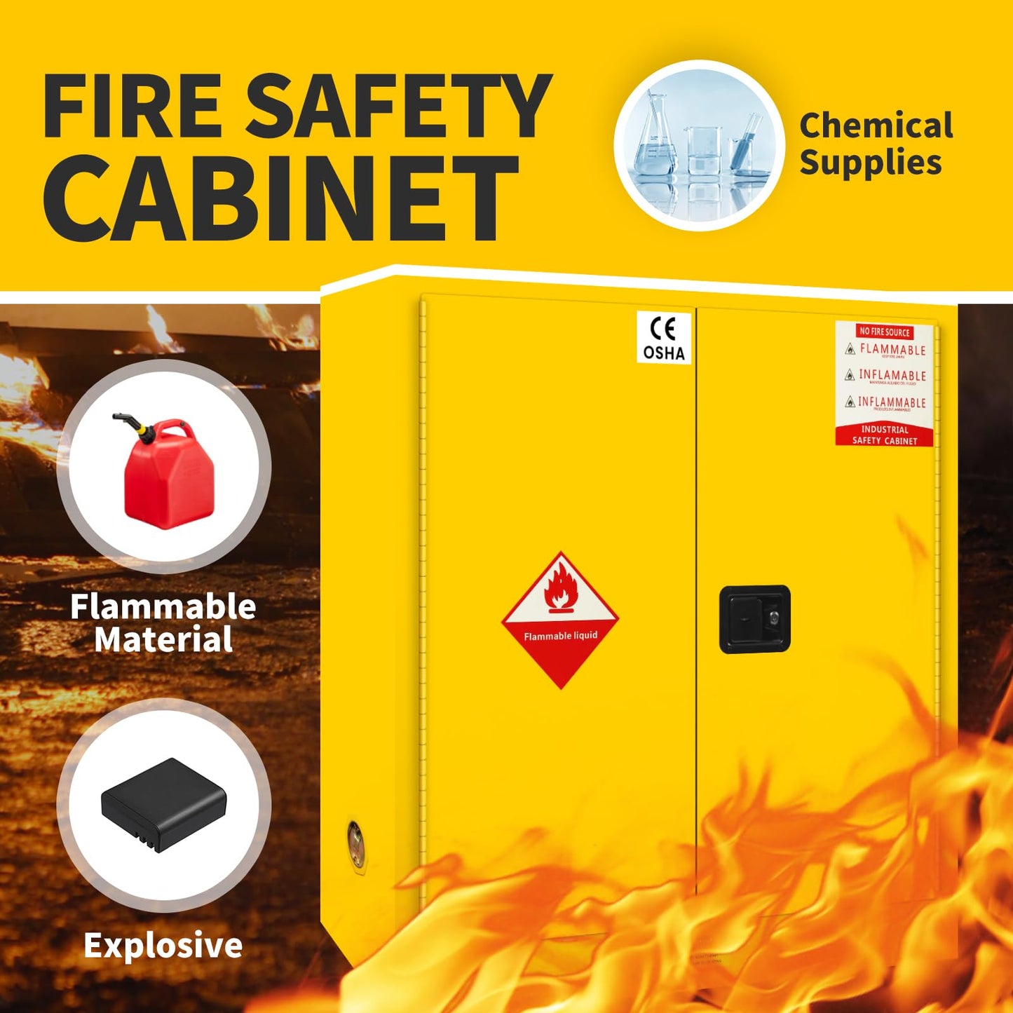 WETOXL 257 Gallon Flammable Cabinet 55H x 25W x 55D, Galvanized Steel Flammable Storage Cabinet, Adjustable Shelf for Commercial Industrial Home Use