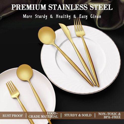 CEKEE 40-Piece Gold Silverware Set - Elegant Stainless Steel Utensils for 8 | Perfect for Home, Weddings & Restaurants