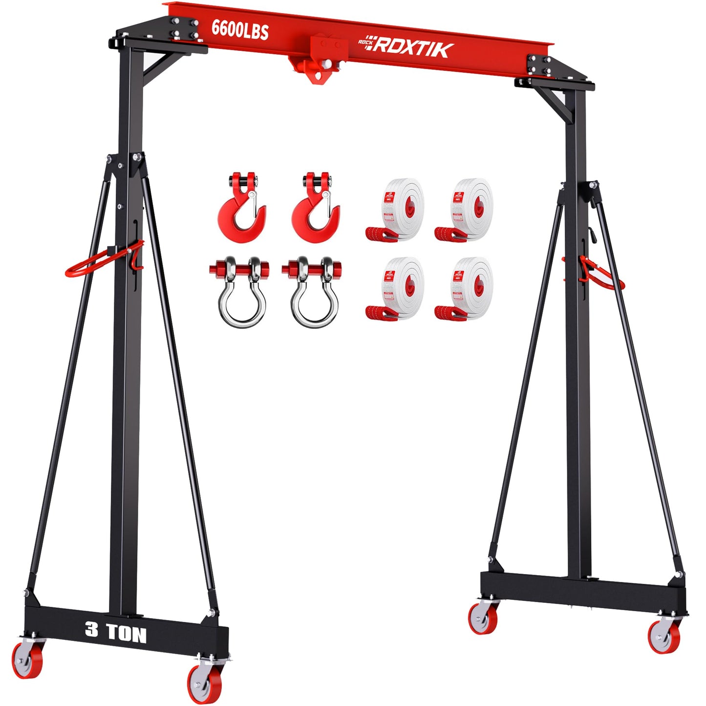 RDXTIK 3 Ton Gantry Crane with Manual Trolley, 6600LB Portable Shop Crane with 8.53-12.47 FT Adjustable Height and 9.06FT Max Width, Red