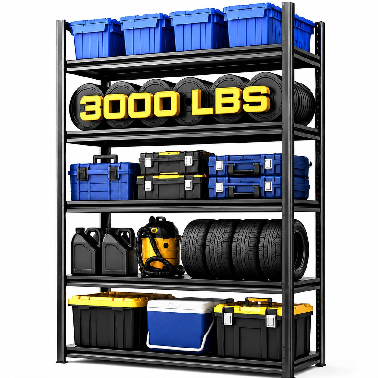 SAWJEC 78" H Garage Storage Shelves, 5 Tier Heavy Duty Metal Shelving Unit, 3000 lbs Capacity, Adjustable Storage Shelves Heavy Duty for Garage Warehouse Basement, 18" D x 47.5" W x 78" H