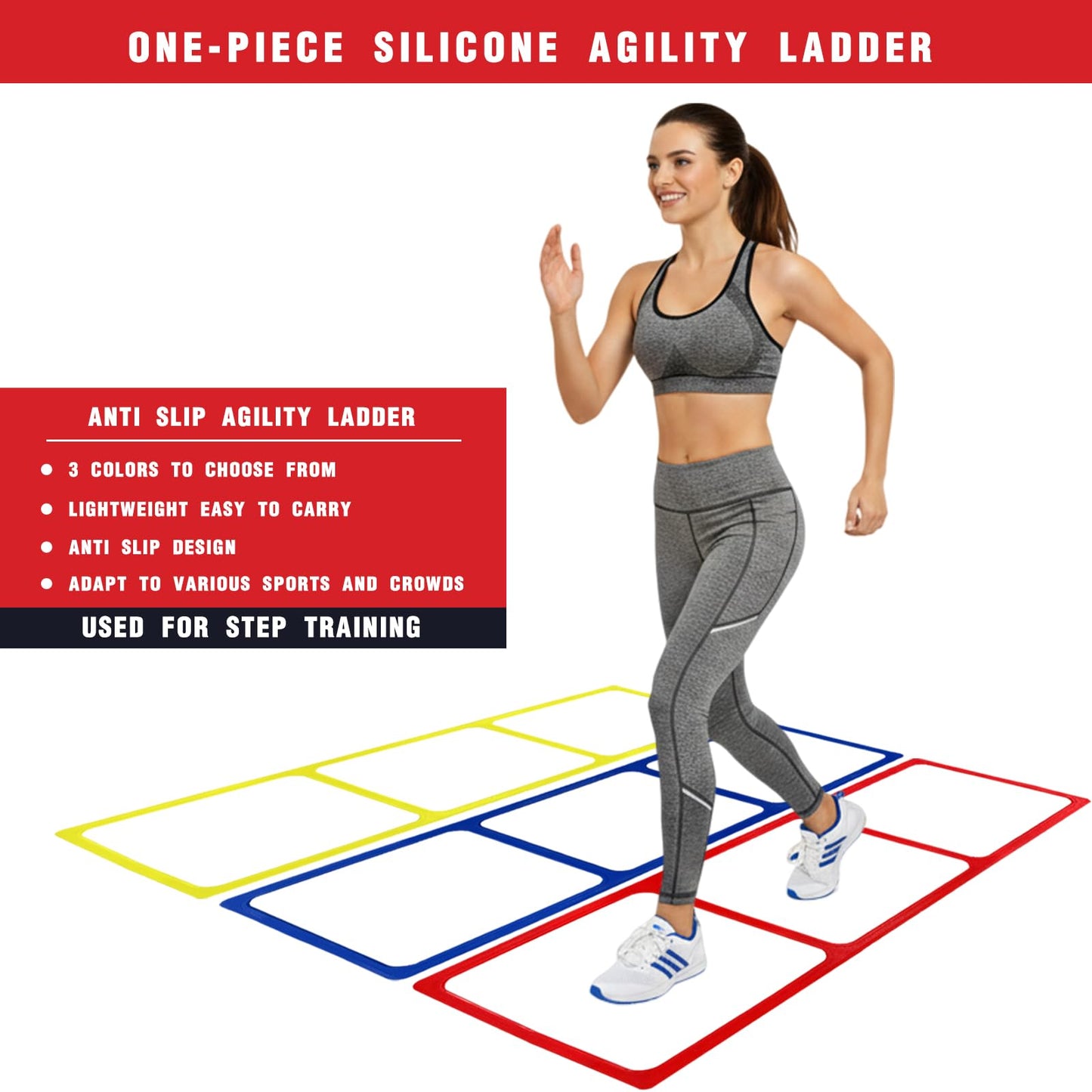 One-Piece Silicone Agile Ladder 1 PC Suitable for Sports & Fitness Step Training Soccer Footwork practice Street Dance Step Training Auxiliary Kit for Various Indoor and Outdoor Floor Areas (Red)