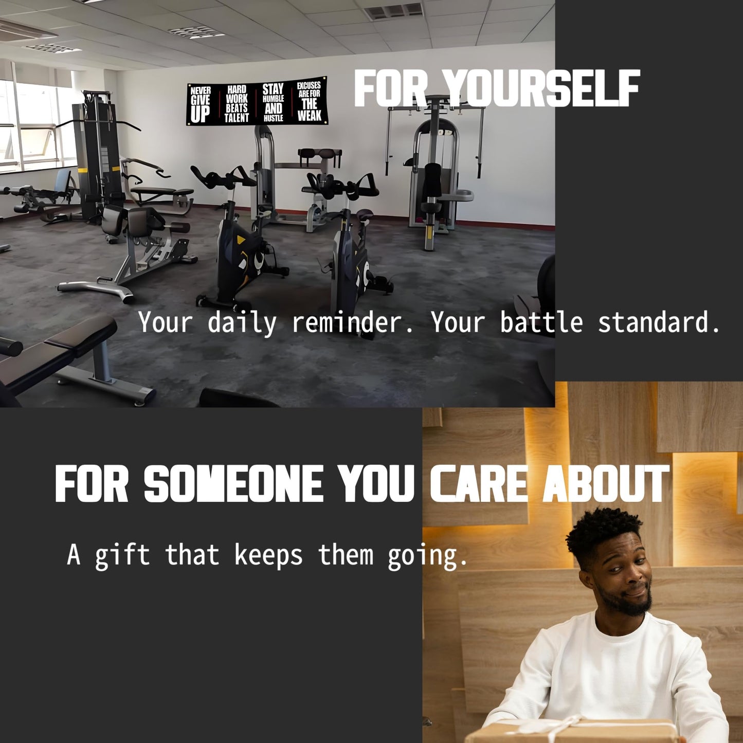 "NEVER GIVE UP" Motivational Gym Banner - Fitness Wall Art for Home Gym & Office - Workout Encouragement Tapestry with Inspirational Quote for Exercise Room and Dorm Decor