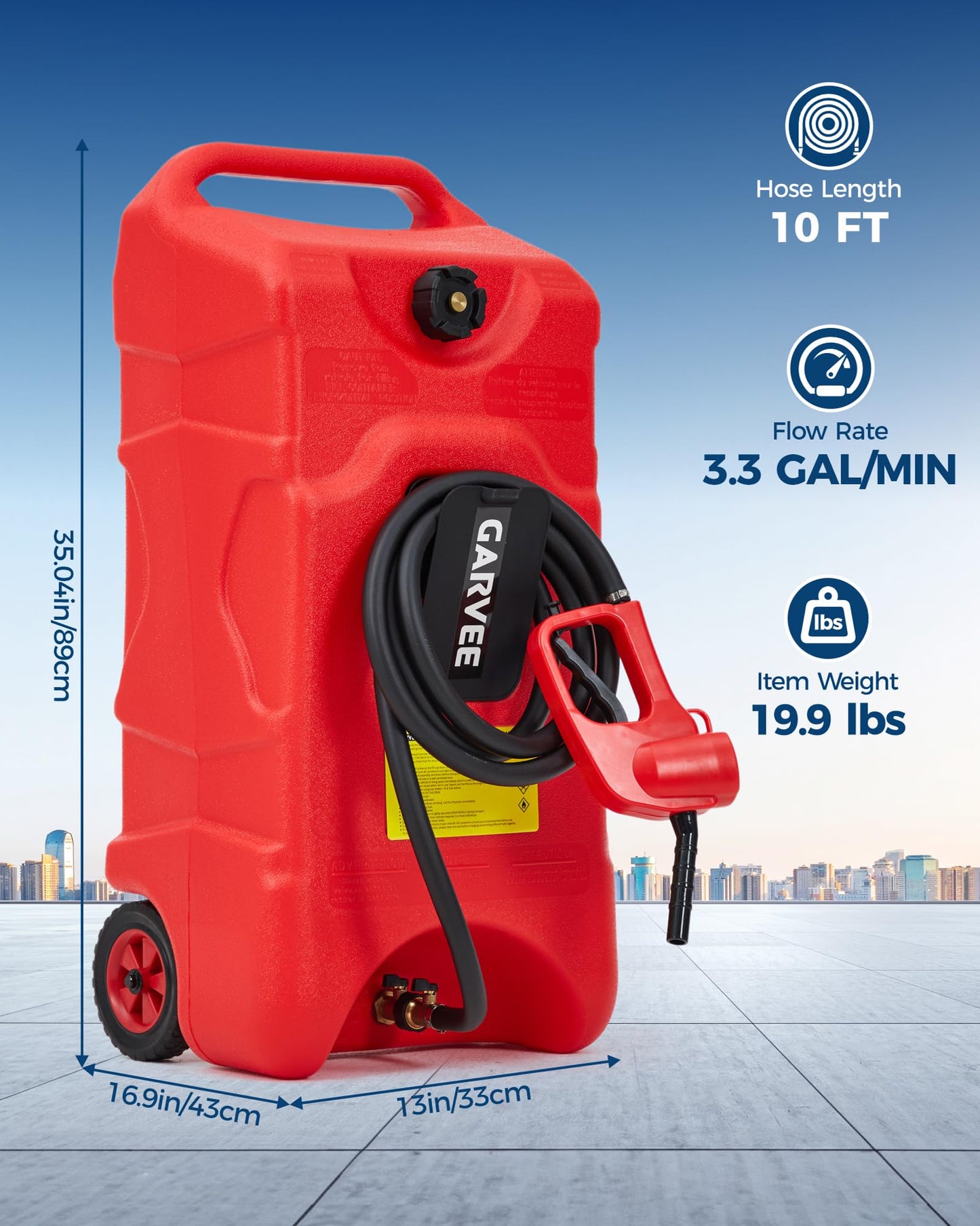 Garvee 16 Gallon Gas Can with Manual Pump, Fuel Tank Container with LE Fluid 10 FT Transfer Siphon Pump, Portable Diesel Gas Storage Caddy On Wheels for Car, ATV, Weeder, Boat, Tractor, Generator