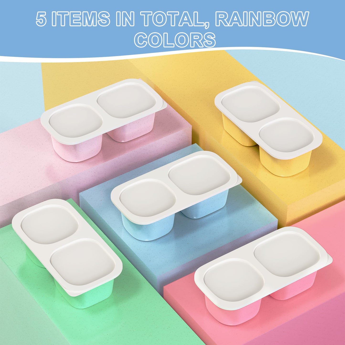 Reusable Snack Containers with Lids for Kids-Classic Color 5 PACK, [UNIQUE DESIGN 2-COMPARTMENT] BPA-Free/Microwave/Dishwasher Safe, Snack Bowls Container for On-the-Go Meals,Camping and Travel