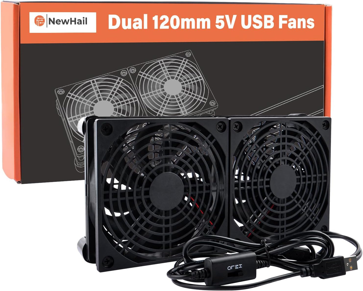 120mm 5V, 3-Degree Quiet Dual USB Fan Dual-Ball Bearings, USB Fan with L/M/H Speed Controller High Airflow Cooling Fan