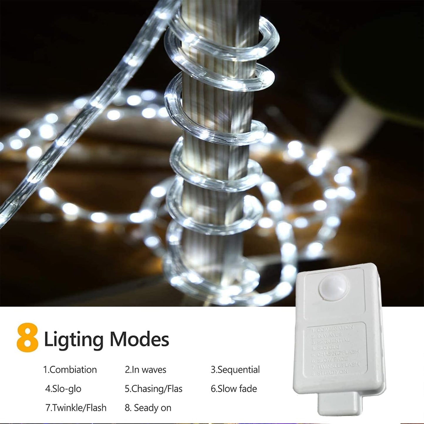 Skiennix 200ft LED Rope Lights - Waterproof Flexible Tube Lighting with 8 Modes for Outdoor & Indoor Use