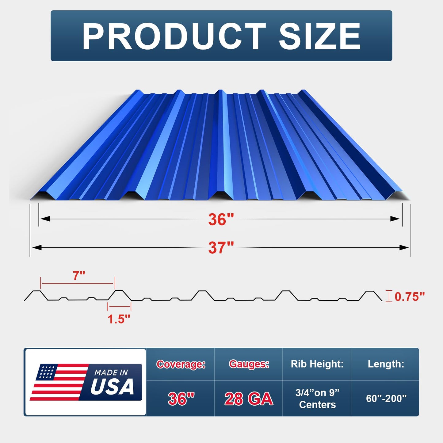 13 Pack PPGI Metal Roofing Panels, 66" x 36", 28 Gauge, 214 Sq. Ft. Coverage, Prepainted Galvanized Steel Sheets for Residential, Commercial, Pergolas, Gazebos, Fencing, and Patio Roofs（Blue）