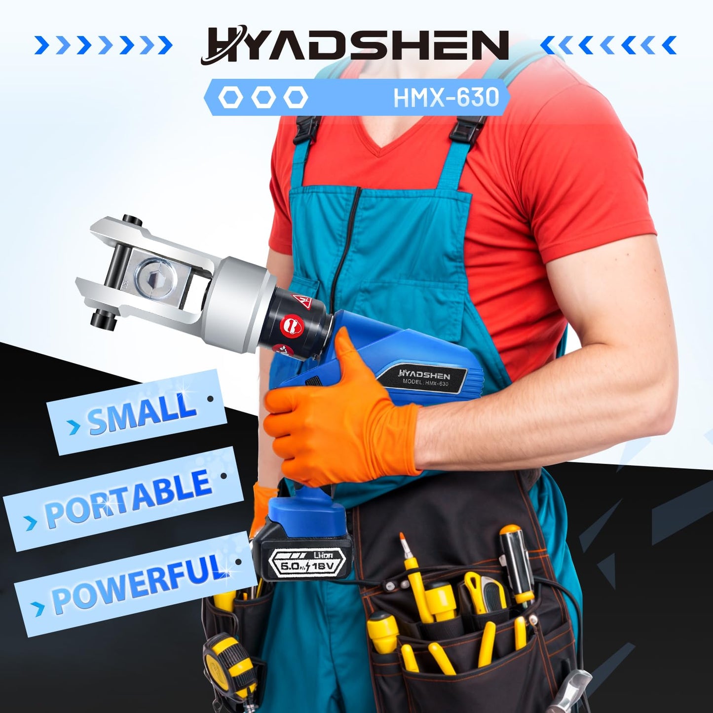 HYADSHEN Electric Hydraulic Cable Lug Crimper Pliers Rechargeable Crimping Tool 20 Ton Electrical Terminal Cable Wire Fiber Crimper Kit with 7 Dies (HMX-630)