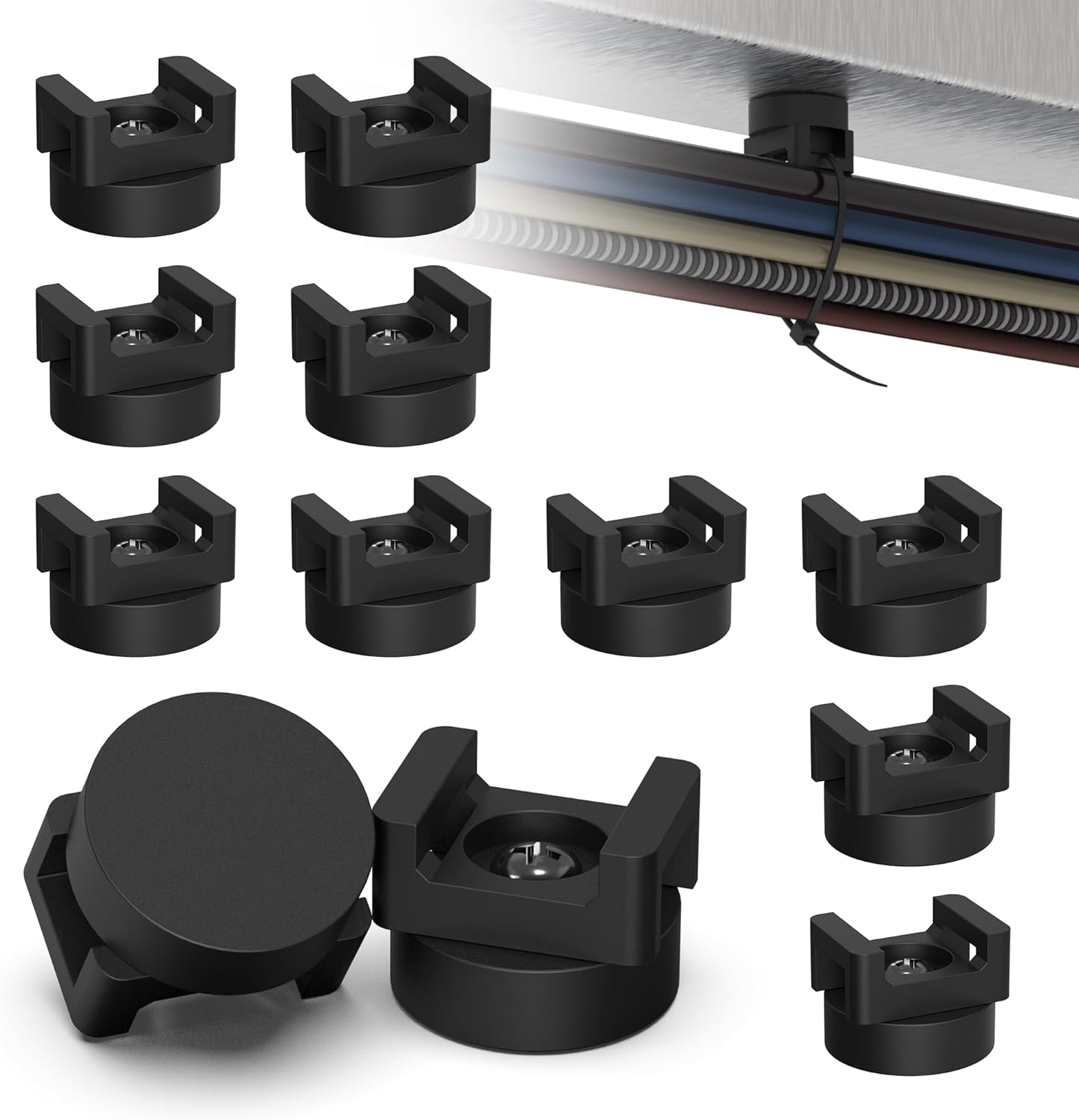 10 Pack Magnetic Zip Tie Mount with Rubber Coating, Strong NdFeB Magnetic Cable Zip Tie Mount for Car & Home Wire