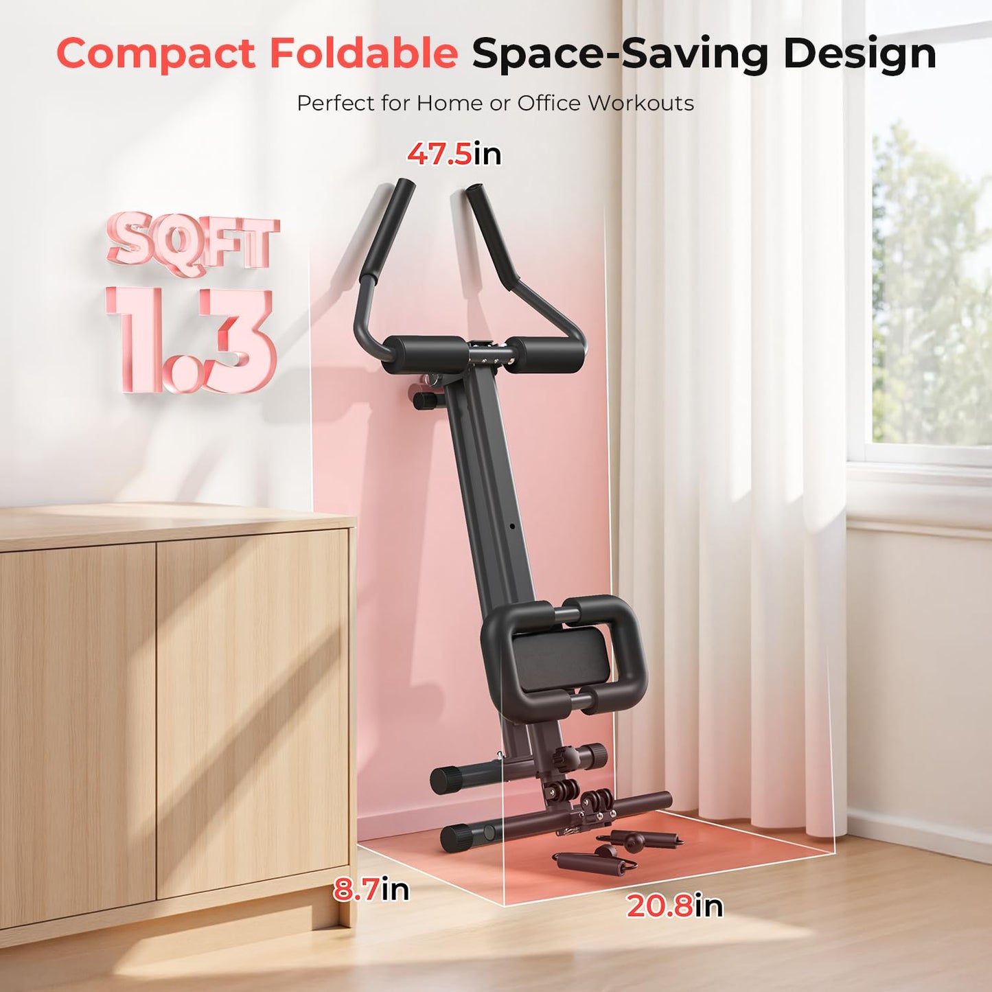Ab Machine and Rowing Machine, 4 in 1 Rowing Machines for Home with 2 Adjustable Inclined Angles,Foldable Rower Machine with 7 Adjustable Handle Heights,260 LBS Black
